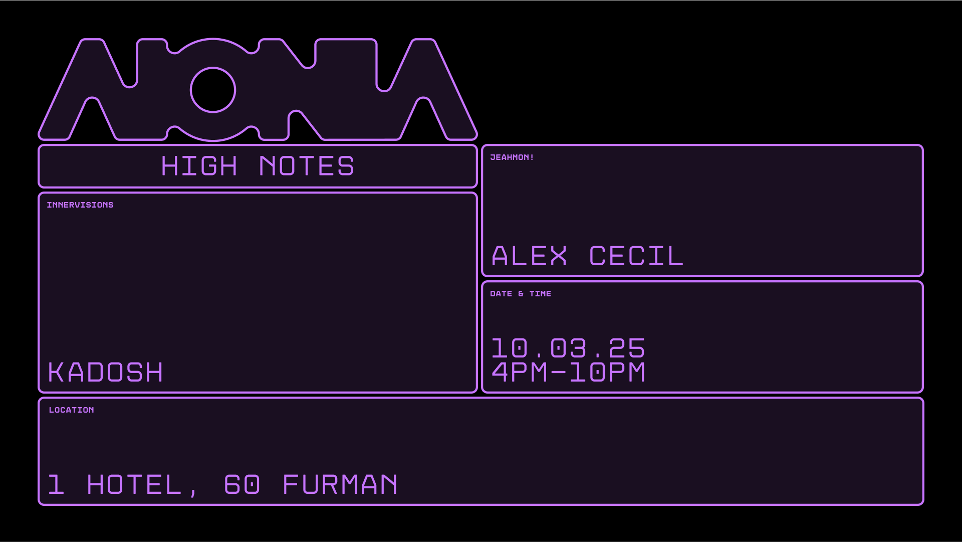 HIGH NOTES SEASON CLOSING @ 1 Hotel (open air) W/ KADOSH - NYC DEBUT - [INNERVISIONS / DIYNAMIC / FRAU BLAU] | ALEX CECIL [JEAHMON! RECORDS]