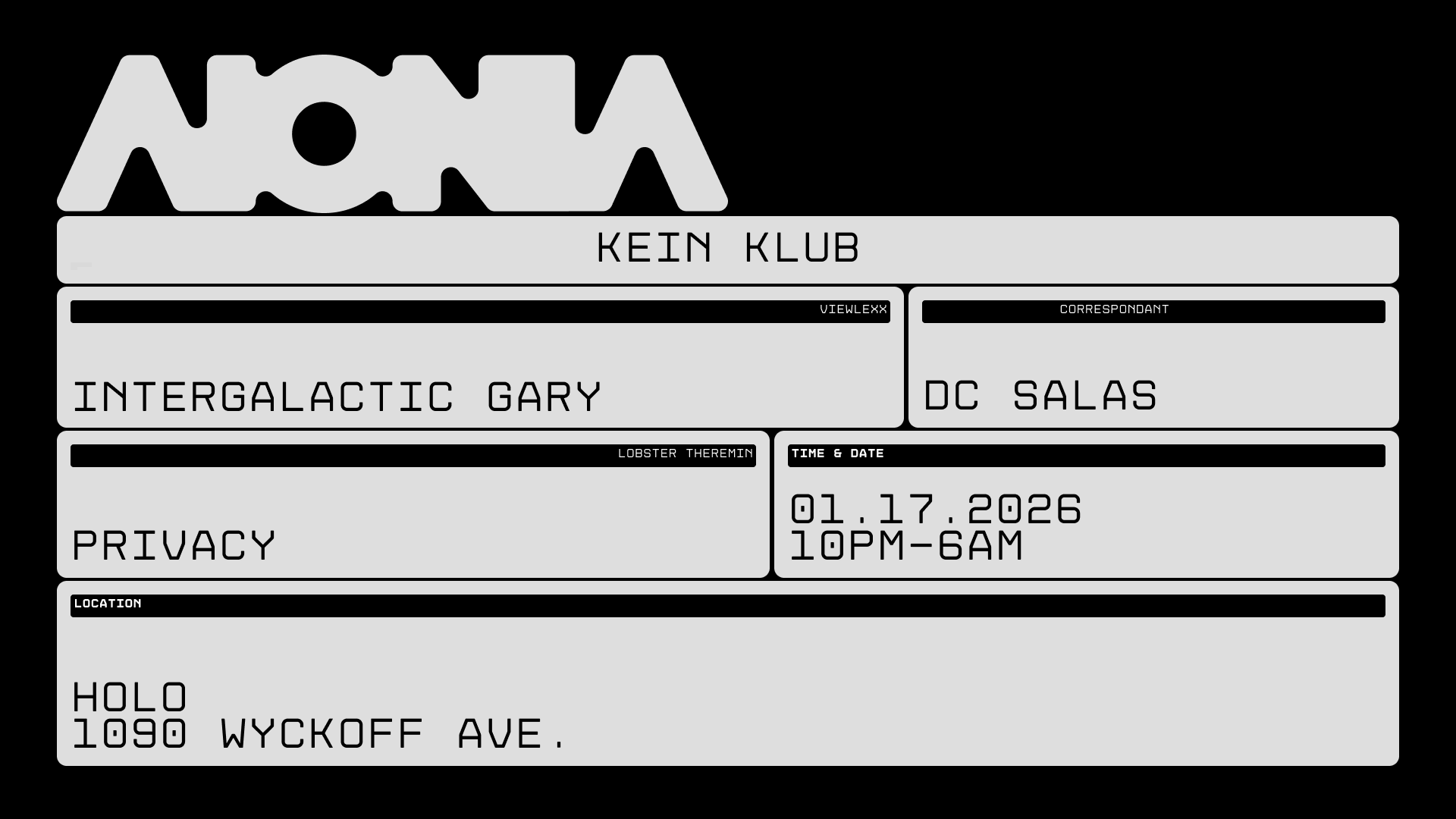 KEIN KLUB: INTERGALACTIC GARY | PRIVACY | DC SALAS +TBA