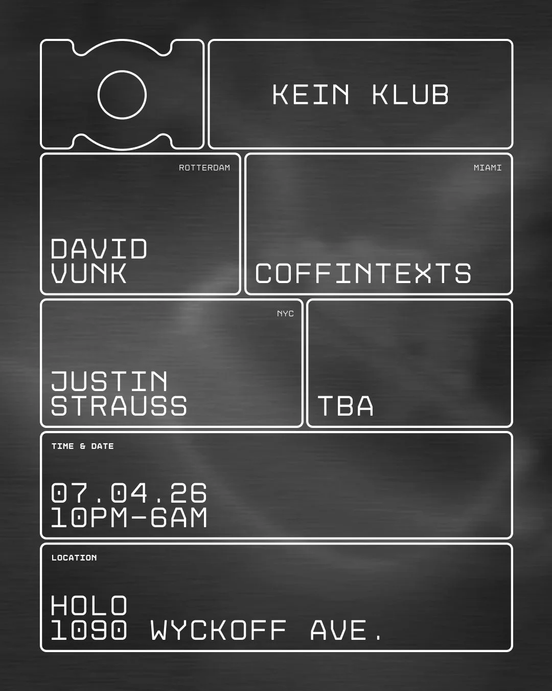 KEIN KLUB: DAVID VUNK | PHYSICAL THERAPY | COFINTEXTS | JUSTIN STRAUSS