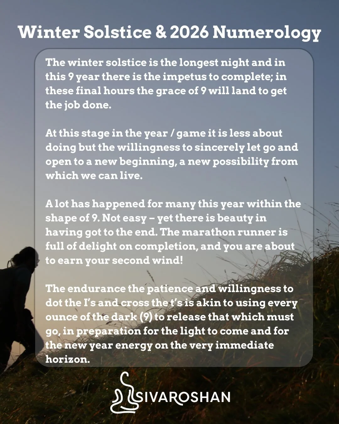 Happy Winter Solstice everybody ❄️😊💛
May the final remnants of this last cycle be graced to leave so that new beginnings may take root.🙏🏽

I share some excerpts from my workshop yesterday around the numerology of 2026. 🌞💡🌟

#numerology #solsti