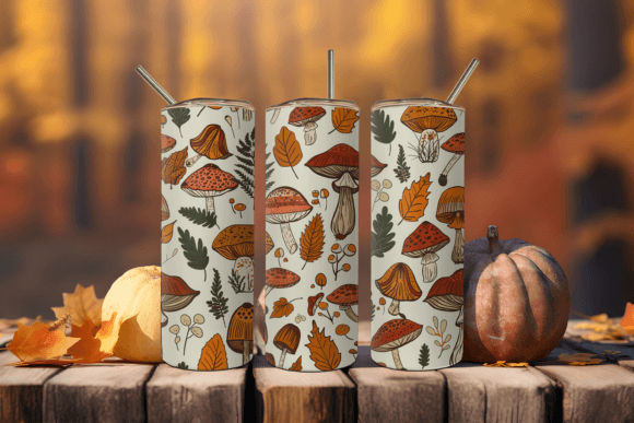 Mushroom Tumbler Fall Leaves