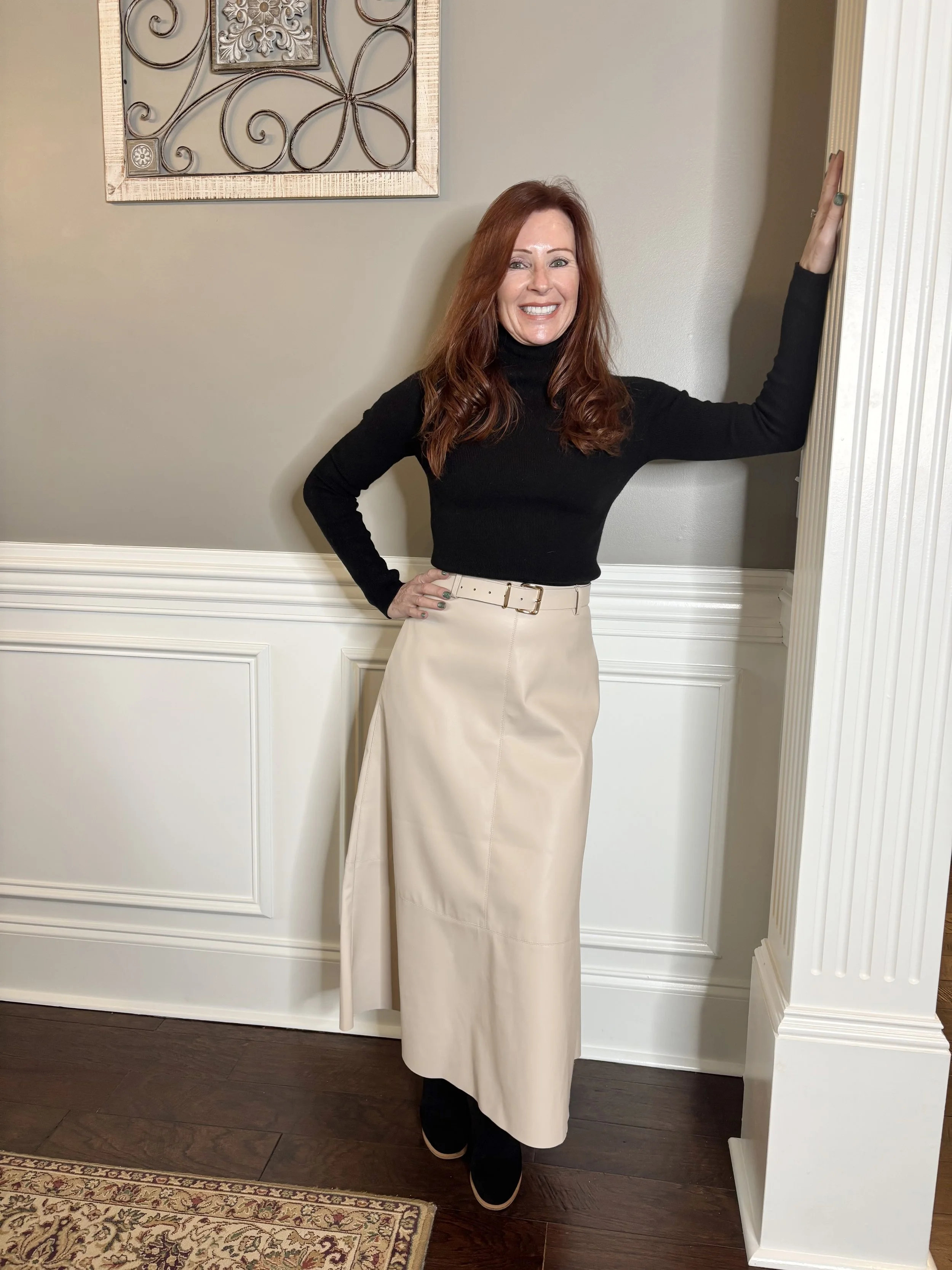 Chastetree Flare Cut Edge Leather Skirt