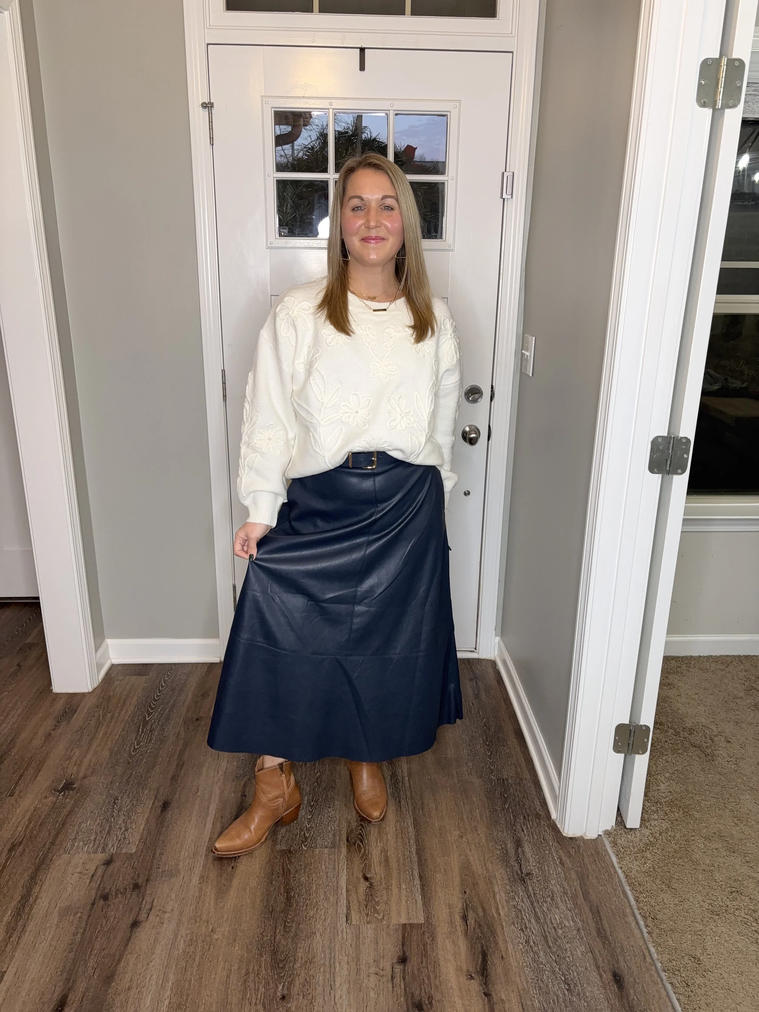 Chastetree Flare Cut Edge Leather Skirt