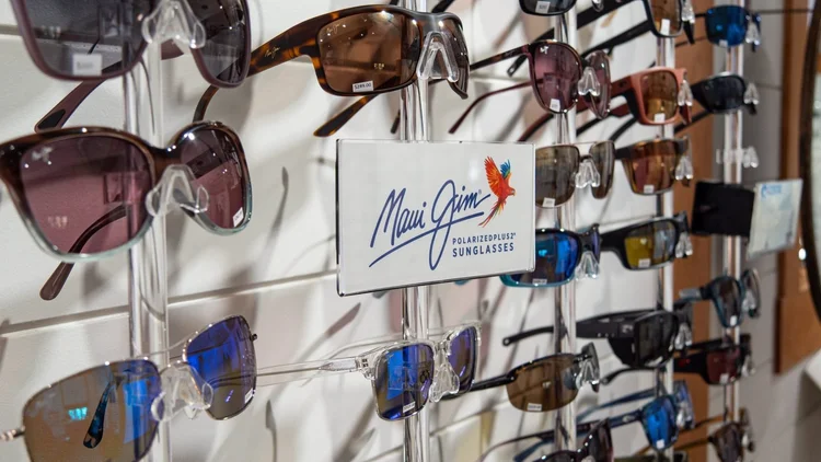 Maui Jim polarized sunglasses display at Anderson Family Vision in Bozeman