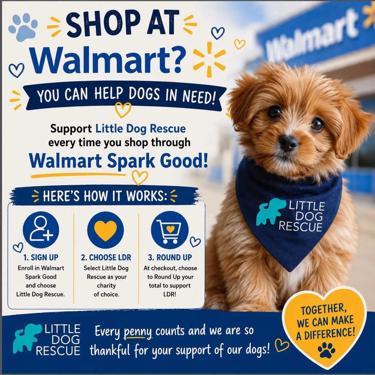 A huge THANK YOU to Walmart Bellevue Store #3098 for awarding us a Spark Good Grant towards the purchase of our own LDR Van! 💙 This support helps us continue making a difference for the animals in our care and the community we serve.

Want to help e