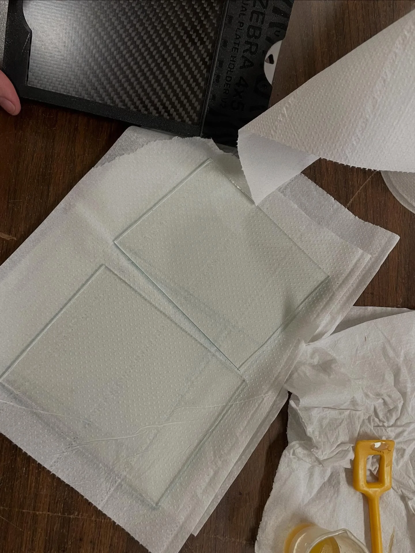 Practicing and preparing glass plates for some new-to-me photography: Ambrotyoes. Can&rsquo;t wait. Thank you, Richard DeGelder for prompting this activity in the @latowdarkroom.
#usedarkroom 
#analoguephotography 
#oldschoolphotography 
#photography