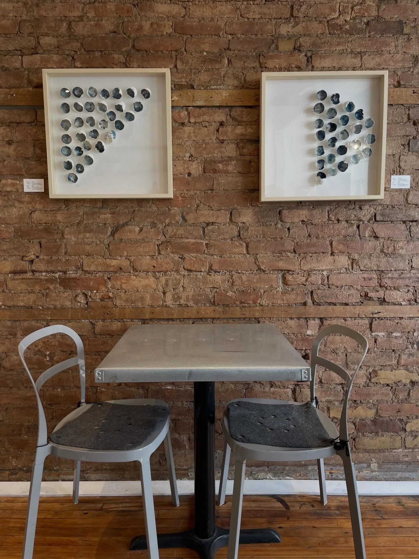 I must say the cyanotype eggshells look good among the Delft Blue @cafeoranjeham ! 
Stop in for treat to your tastebuds and your eyes. 
On display till the end of the May long weekend.

#cameralessphotography 
#analoguearts 
#cyanotype 
#greatcoffees