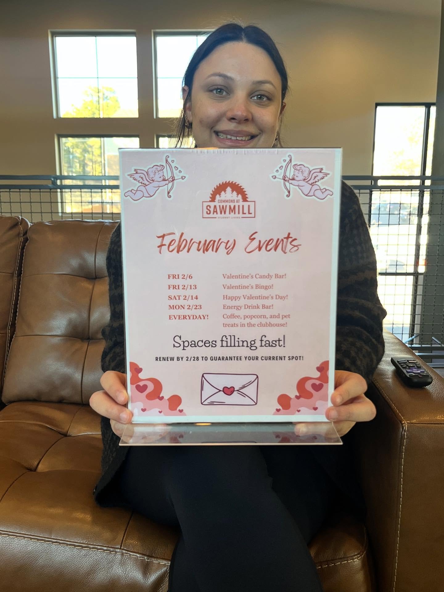 February update! ❣️

Check out our new signage to stay in the loop about our February events 💘

Don&rsquo;t forget to join us Friday in the clubhouse for Valentine&rsquo;s bingo! 

#coastalridge #thecommonsatsawmill #nau #naulumberjacks #jacksnaps