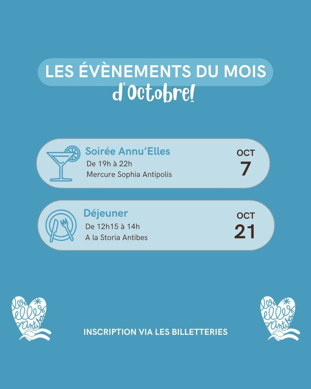Un petit r&eacute;cap de nos &eacute;v&egrave;nements &agrave; venir ! 

🥂Le 7 Octobre, notre grande &amp; belle soir&eacute;e Annu'Elles au @mercure_sophiaantipolis, la billetterie ferme bient&ocirc;t, ne tardez pas &agrave; prendre votre place ! E