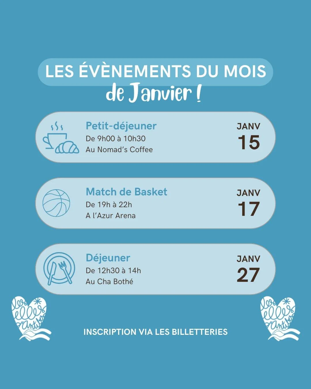 La nouvelle ann&eacute;e s'annonce riche en rencontres ! 

Prenez vos places d&egrave;s maintenant 🩵

#lesellesdantibes #event #association