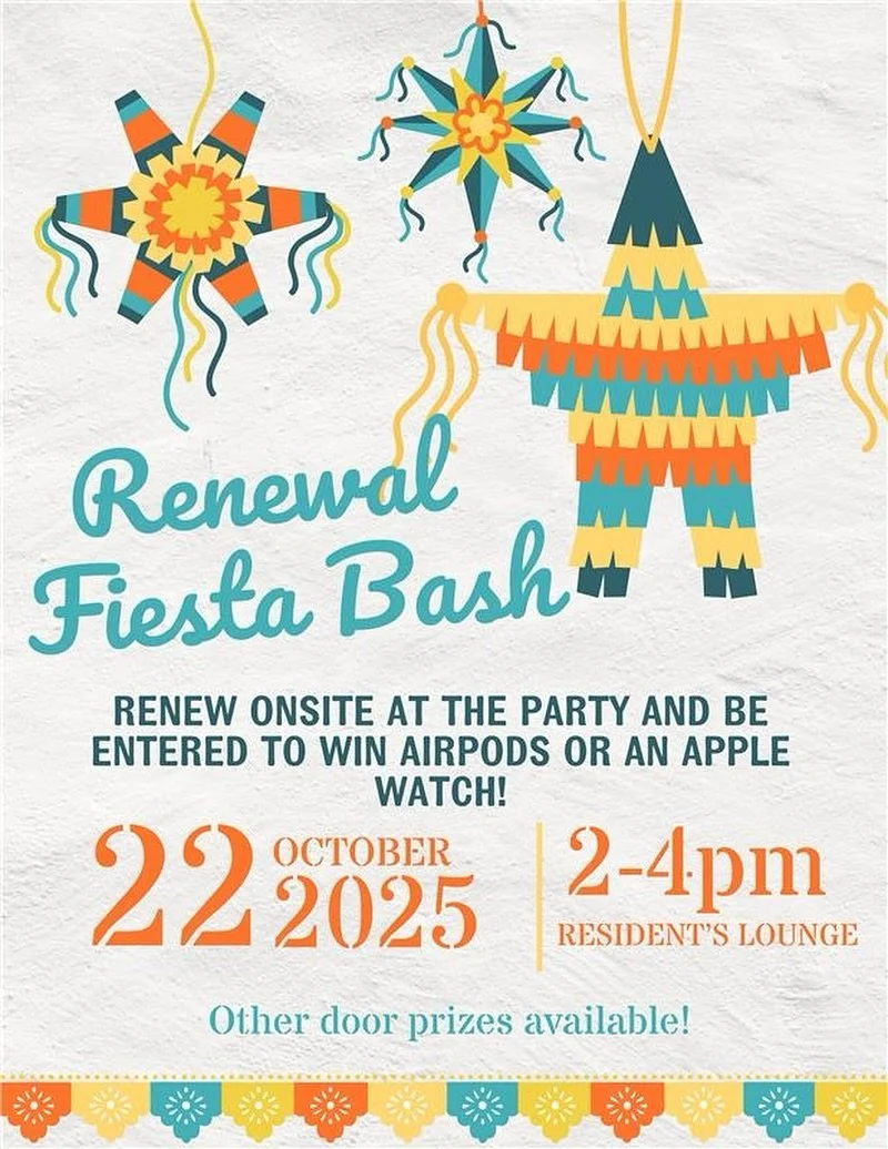 Come join us in the residents lounge this Wednesday for a Fiesta!!!! Food will be provided as well as a myriad of amazing prizes!! β¨πͺ
βΌοΈ