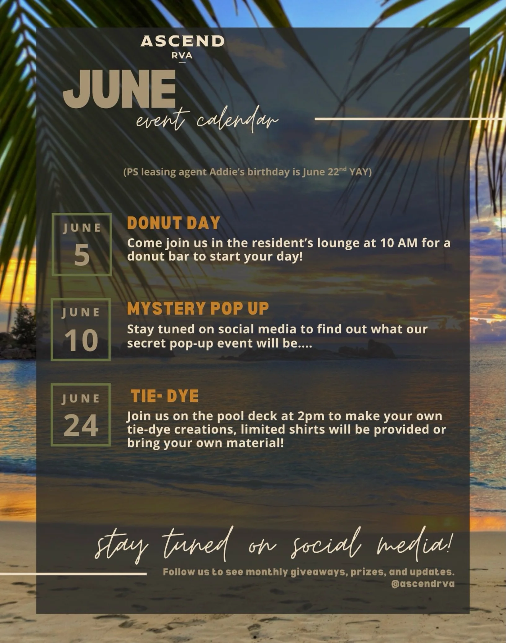 Can you believe it&rsquo;s almost June?? Check out all these events you have to look forward to!! 🤩🤩🤩 #ascendrva #vcu #vuu #rvaapartments #rvaliving