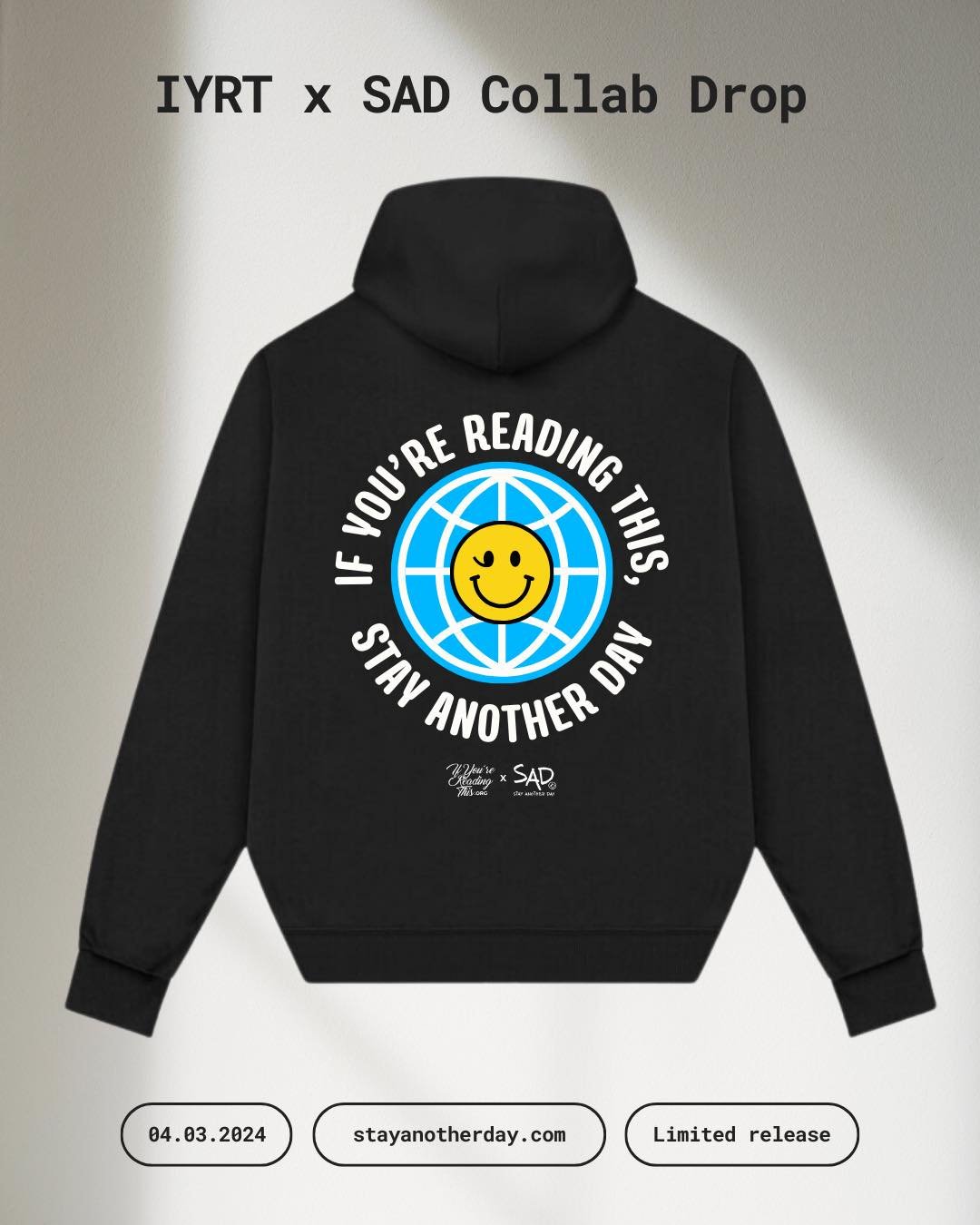 Have you gotten your @stayanotherday_ x IfYoureReadingThis hoodie yet? Available for a limited time only, 10% of proceeds from these sales will be donated to our organization. Snag yours at the link in our bio 🧠💙