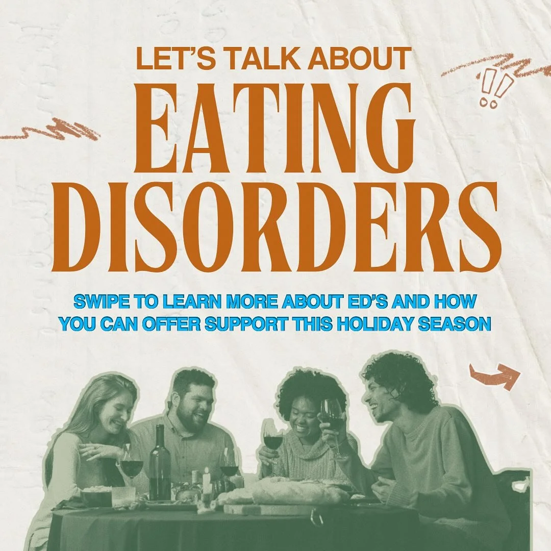 As we approach Thanksgiving and the holiday season, conversations around food and gatherings may be difficult for those struggling with eating disorders (if this is you, you&rsquo;re not alone 🫂). Swipe to learn more eating disorders, resources, and