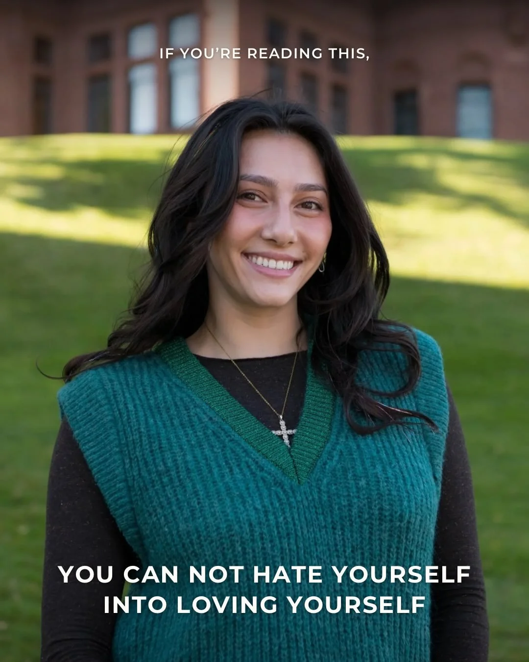 &ldquo;If you&rsquo;re reading this, you can not hate yourself into loving yourself. 

Tia G. (@ifyourereadingthiscuse ) shares her experience with learning self-love, and reminds readers that &ldquo;you&rsquo;ll never find peace by chasing someone e