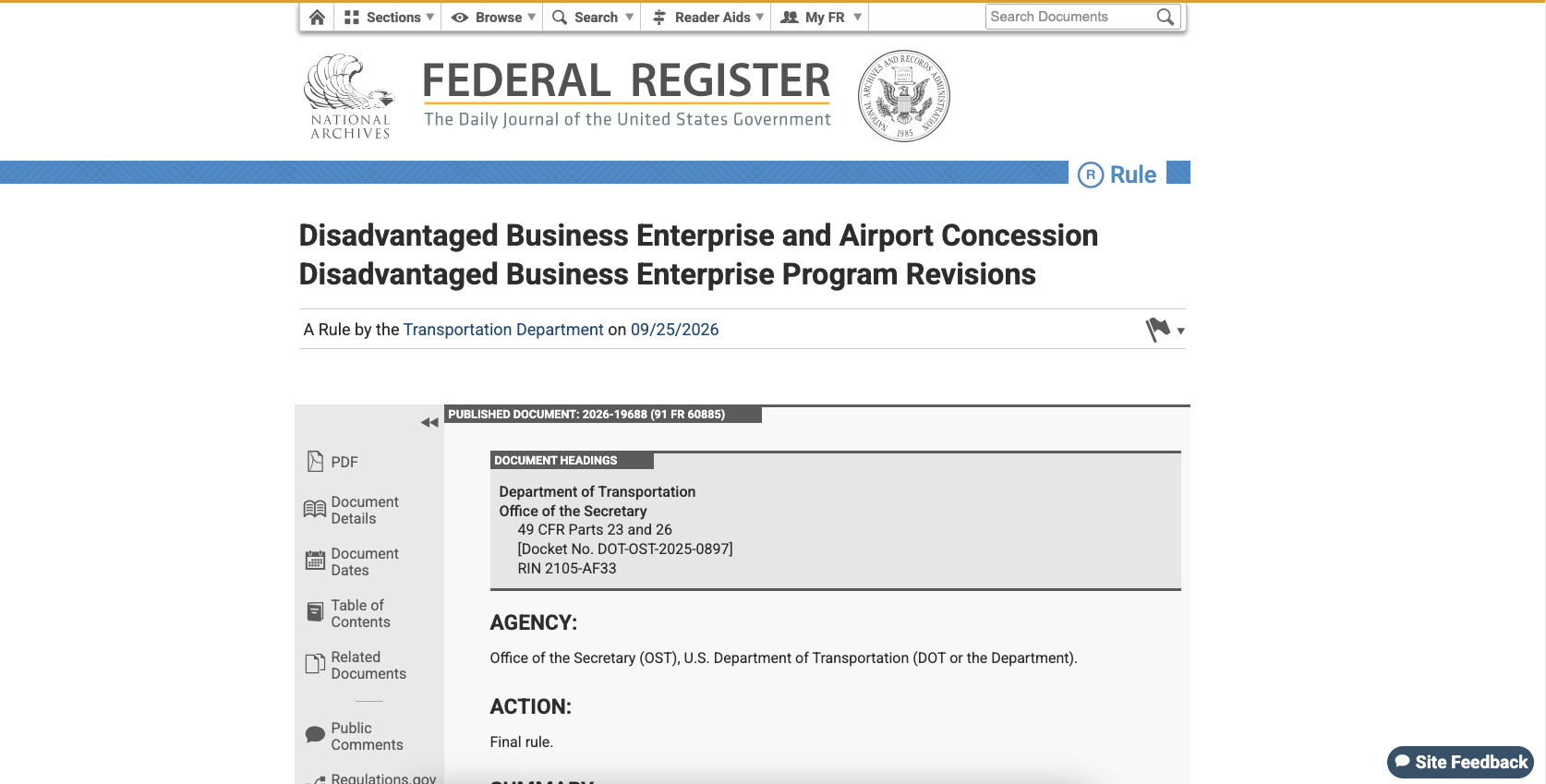 U.S. DOT Final Rule on Disadvantaged Business Enterprise Program