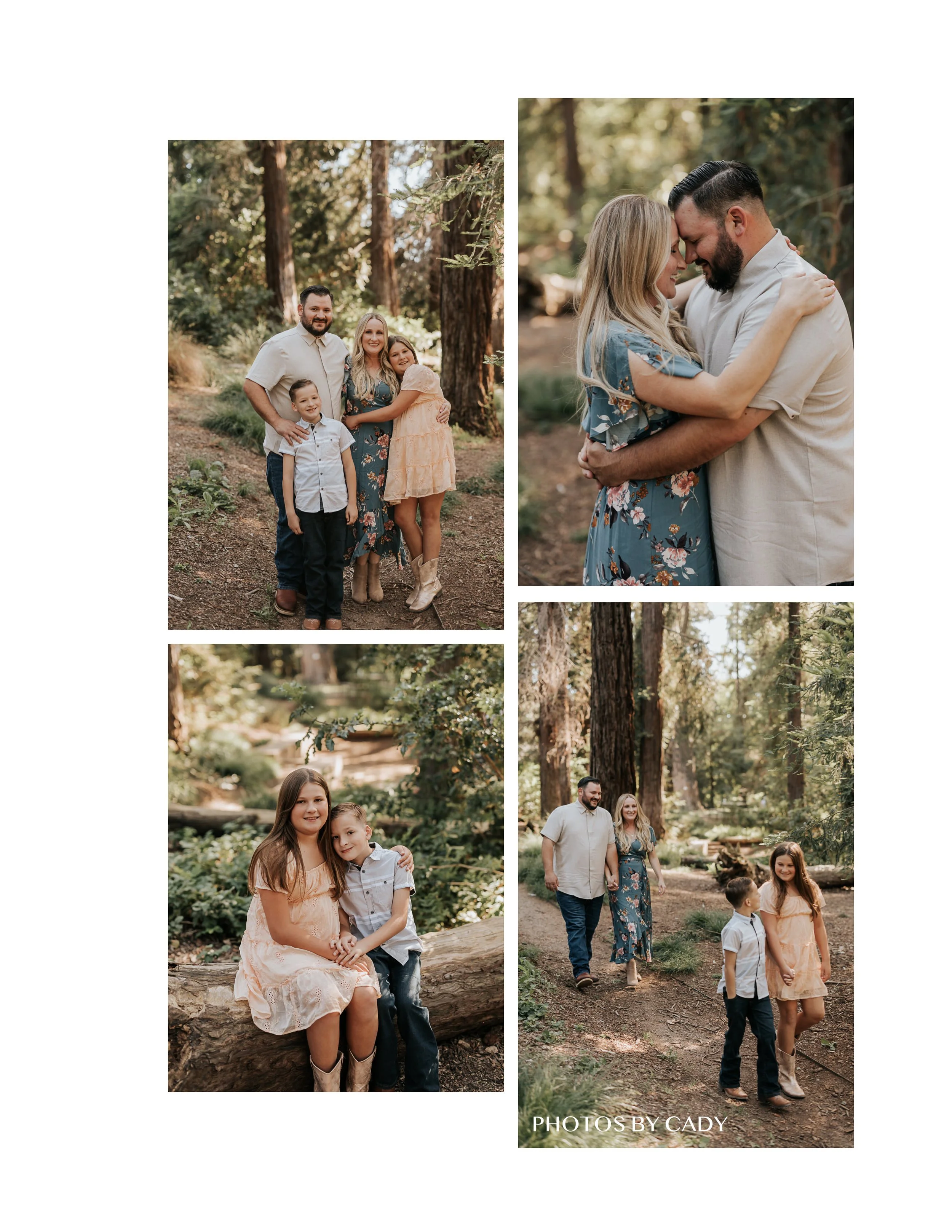 Parents and two children exploring a wooded trail.