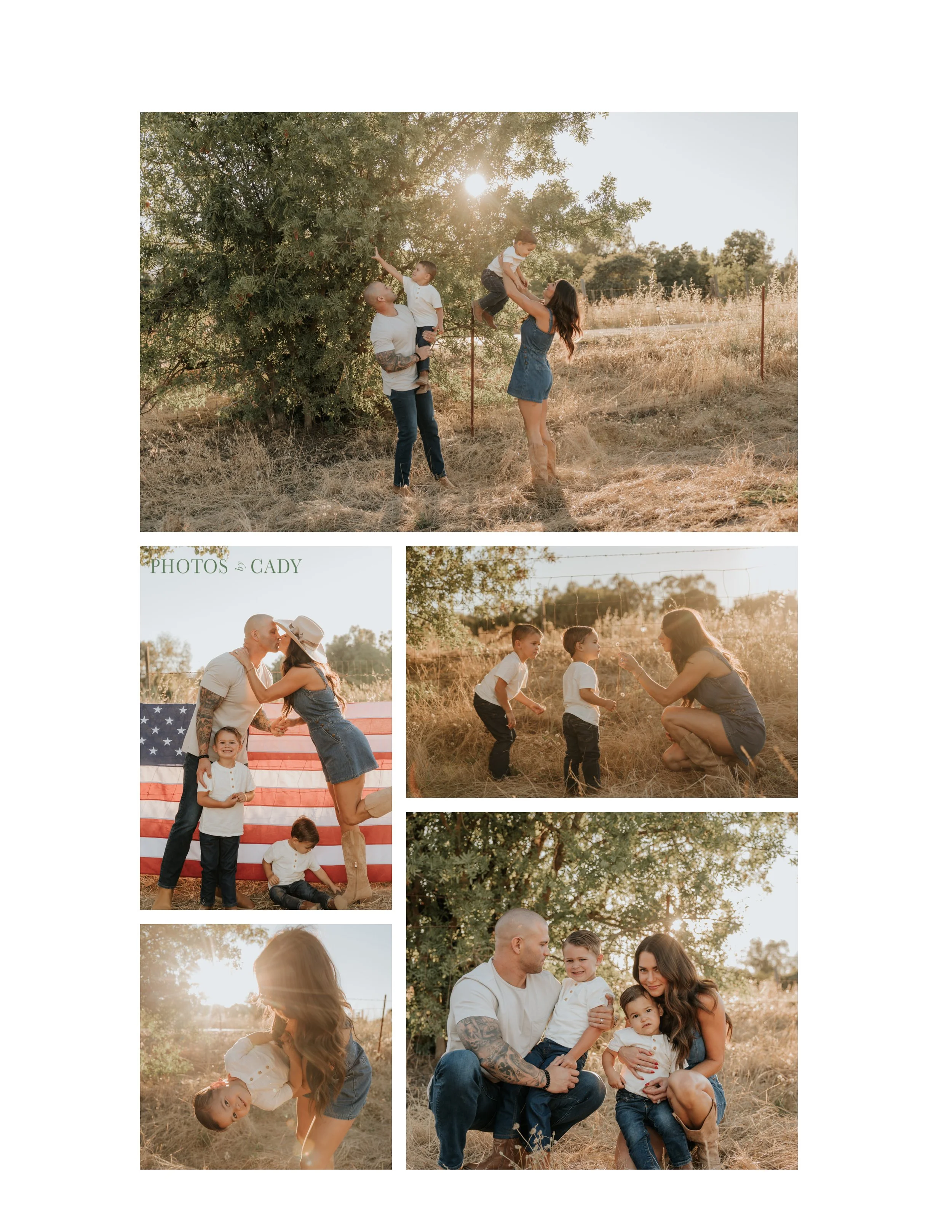 Family enjoying playful moments beside a vintage fire truck.