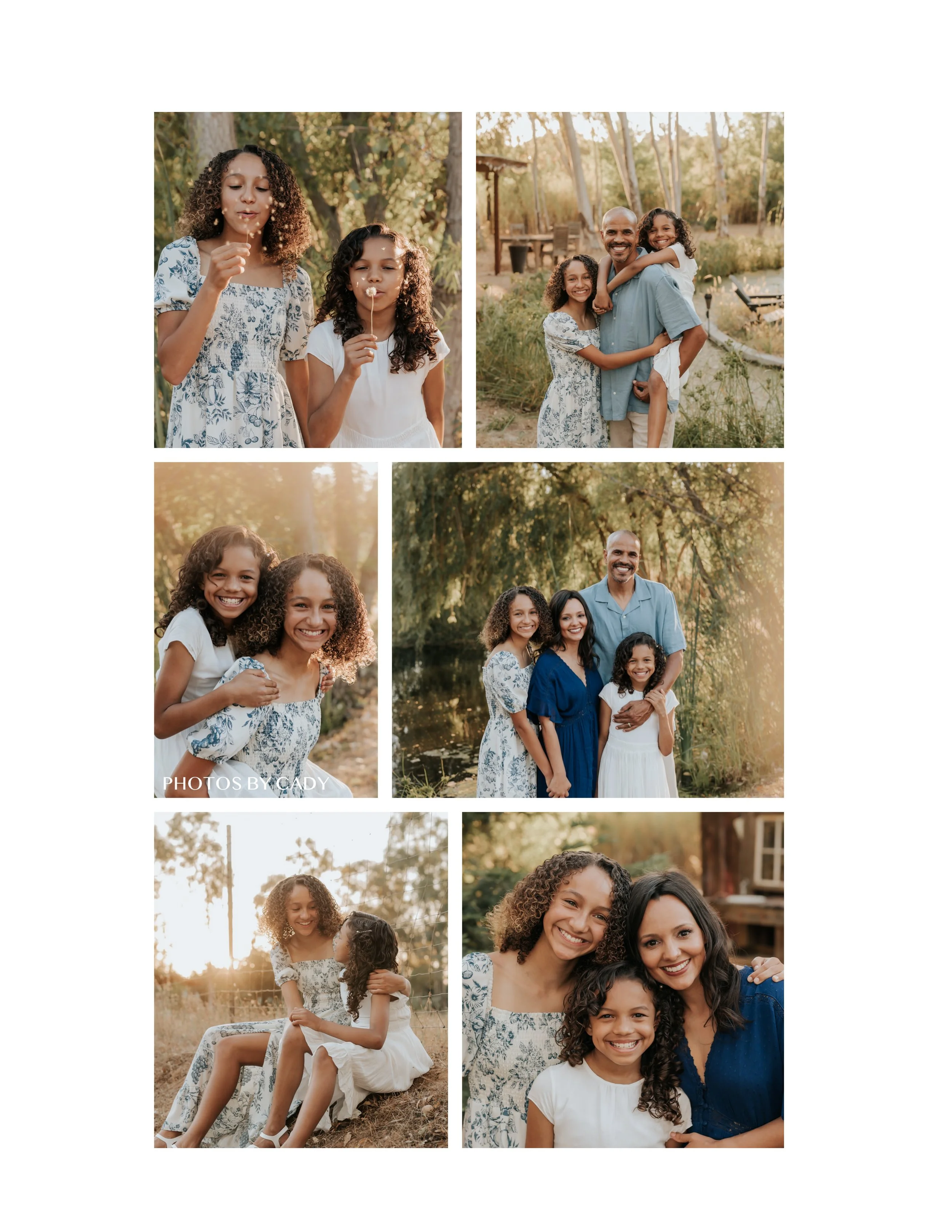 Three generations of family laughing together outdoors.