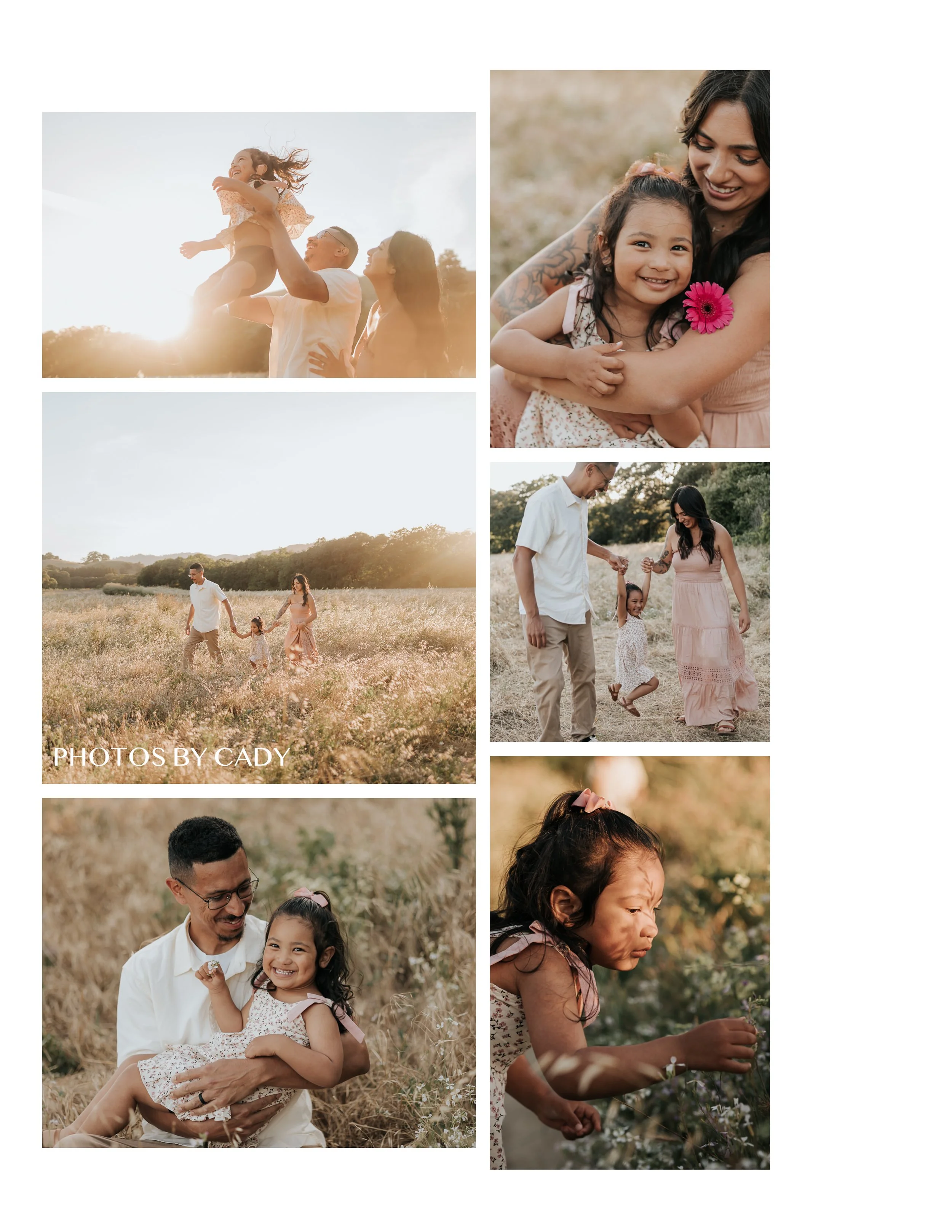 Parents holding their baby during a warm golden-hour session.
