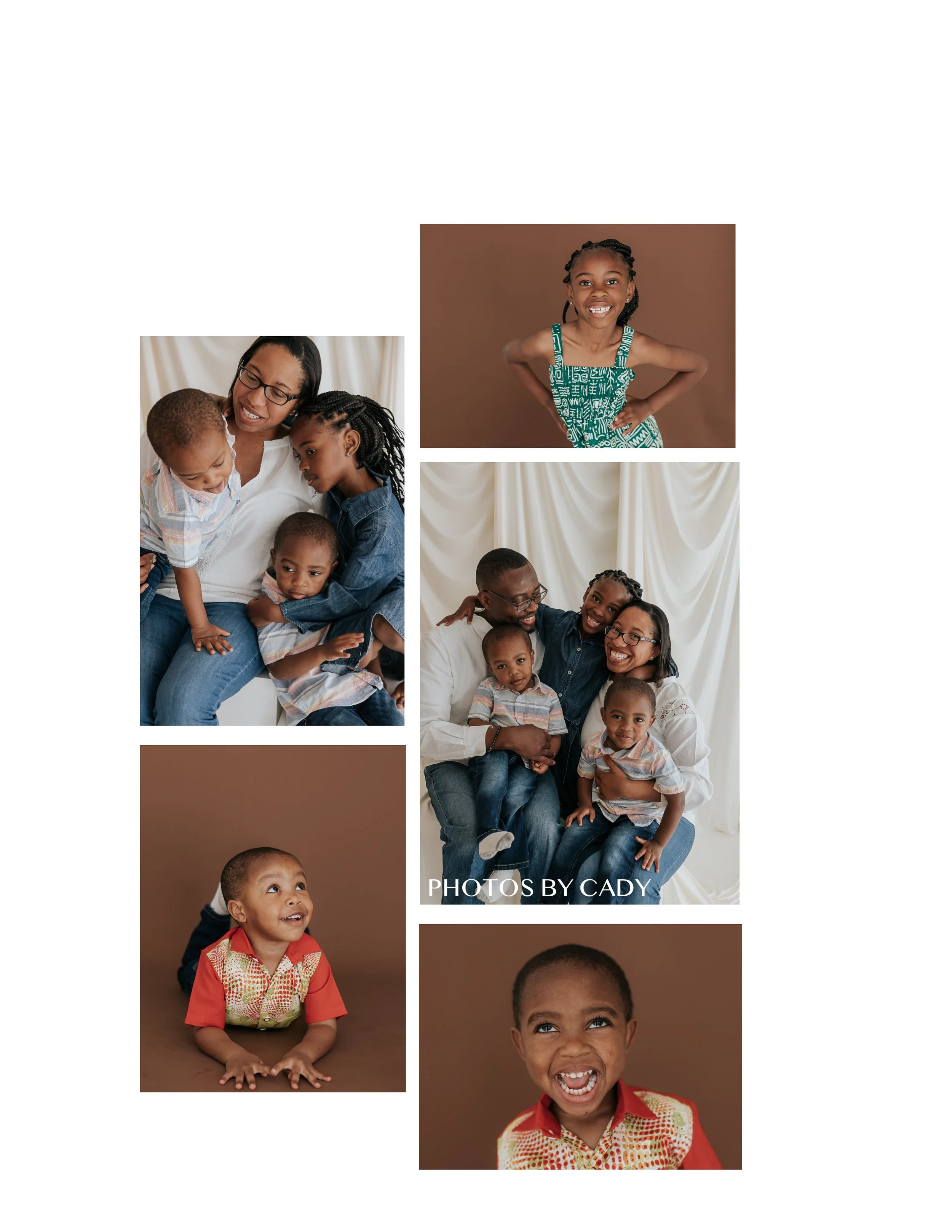 Suisun family photo, three kids laughing on a studio couch with neutral backdrop.