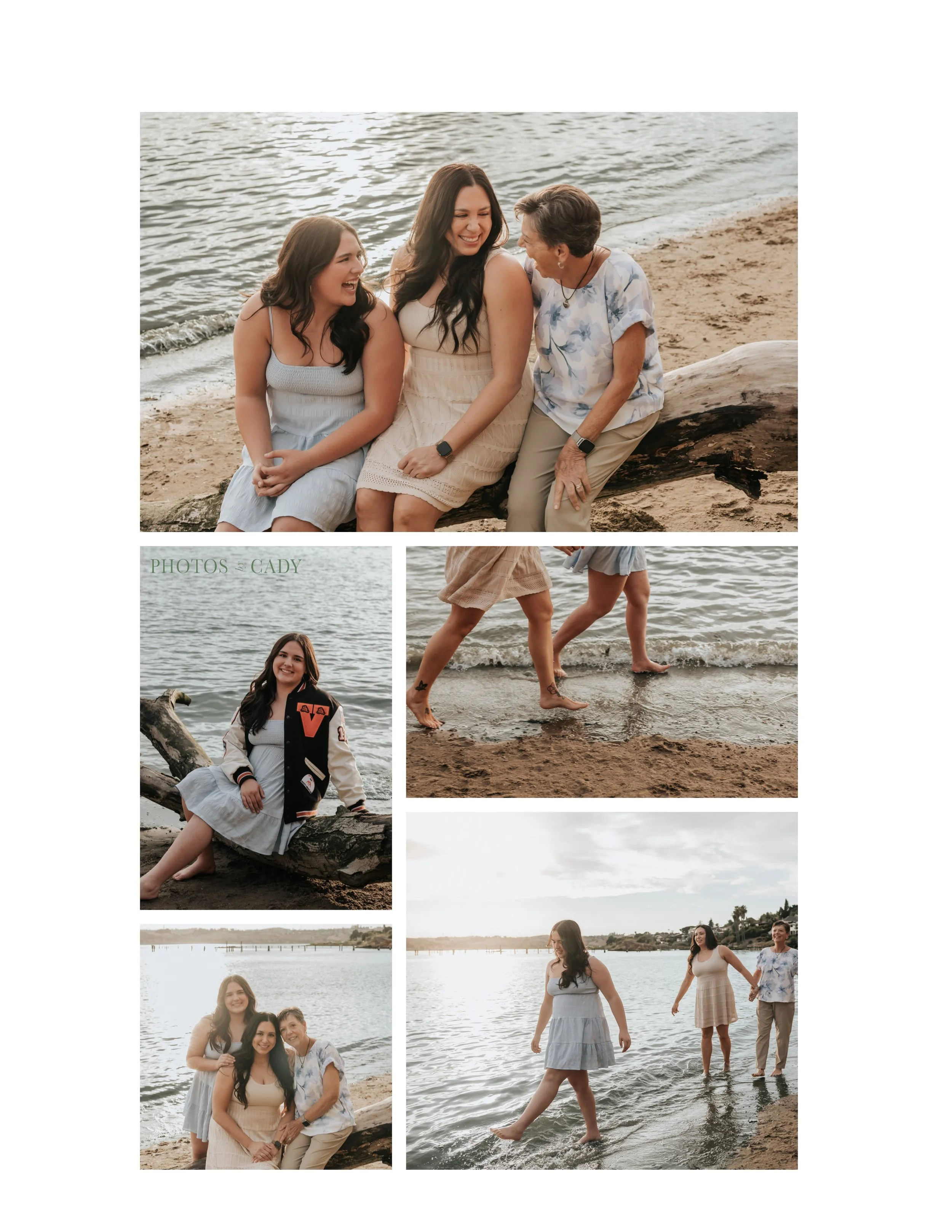 Mother and two children playing together at the beach.