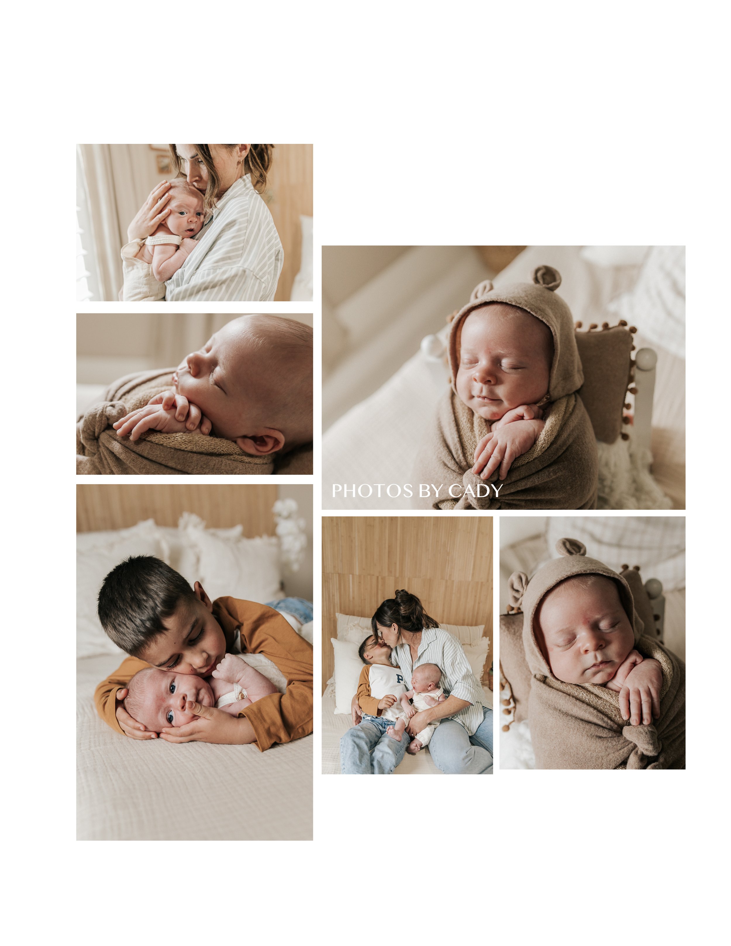 Fairfield newborn photo, sleeping baby swaddled on cream blanket.