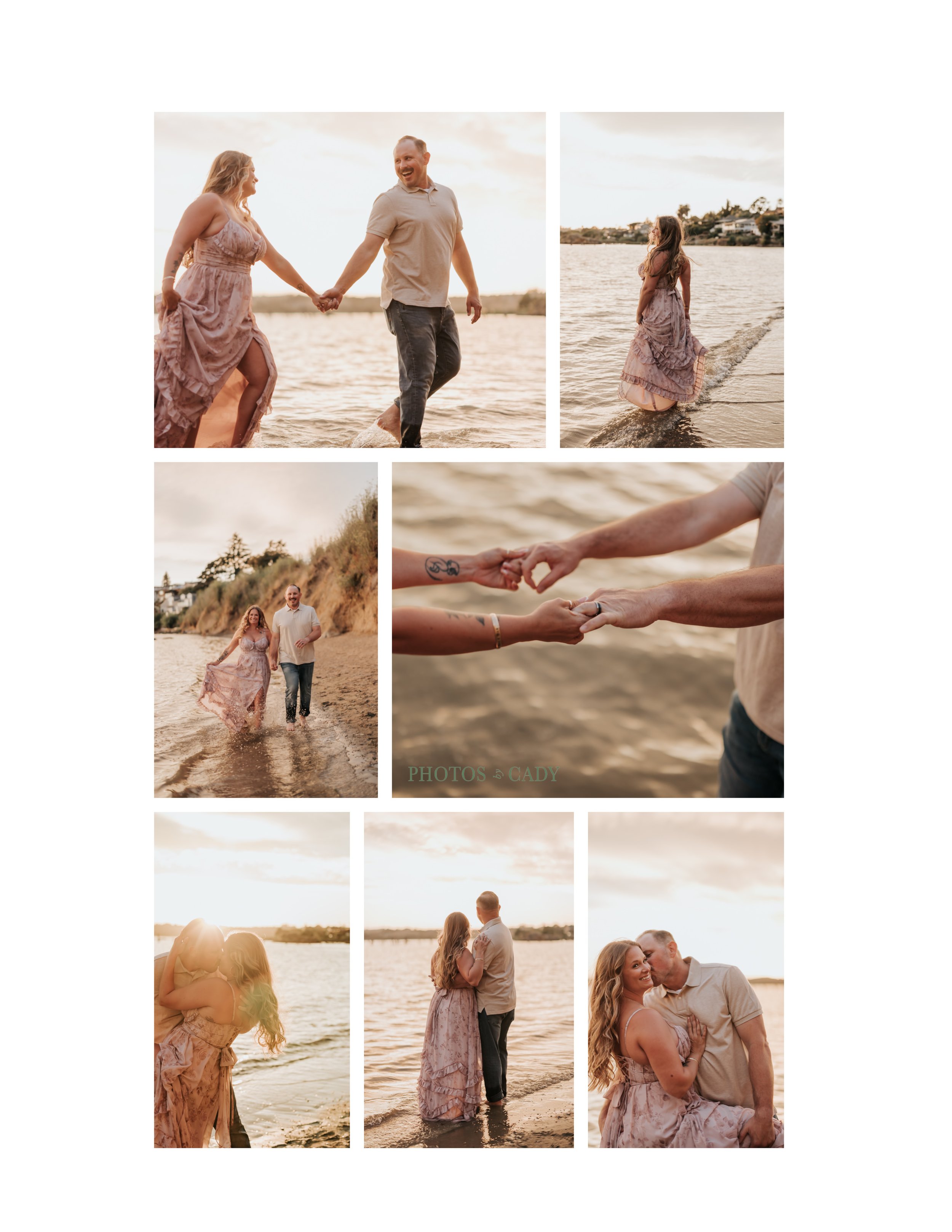 Expectant couple holding hands and embracing in a golden field.