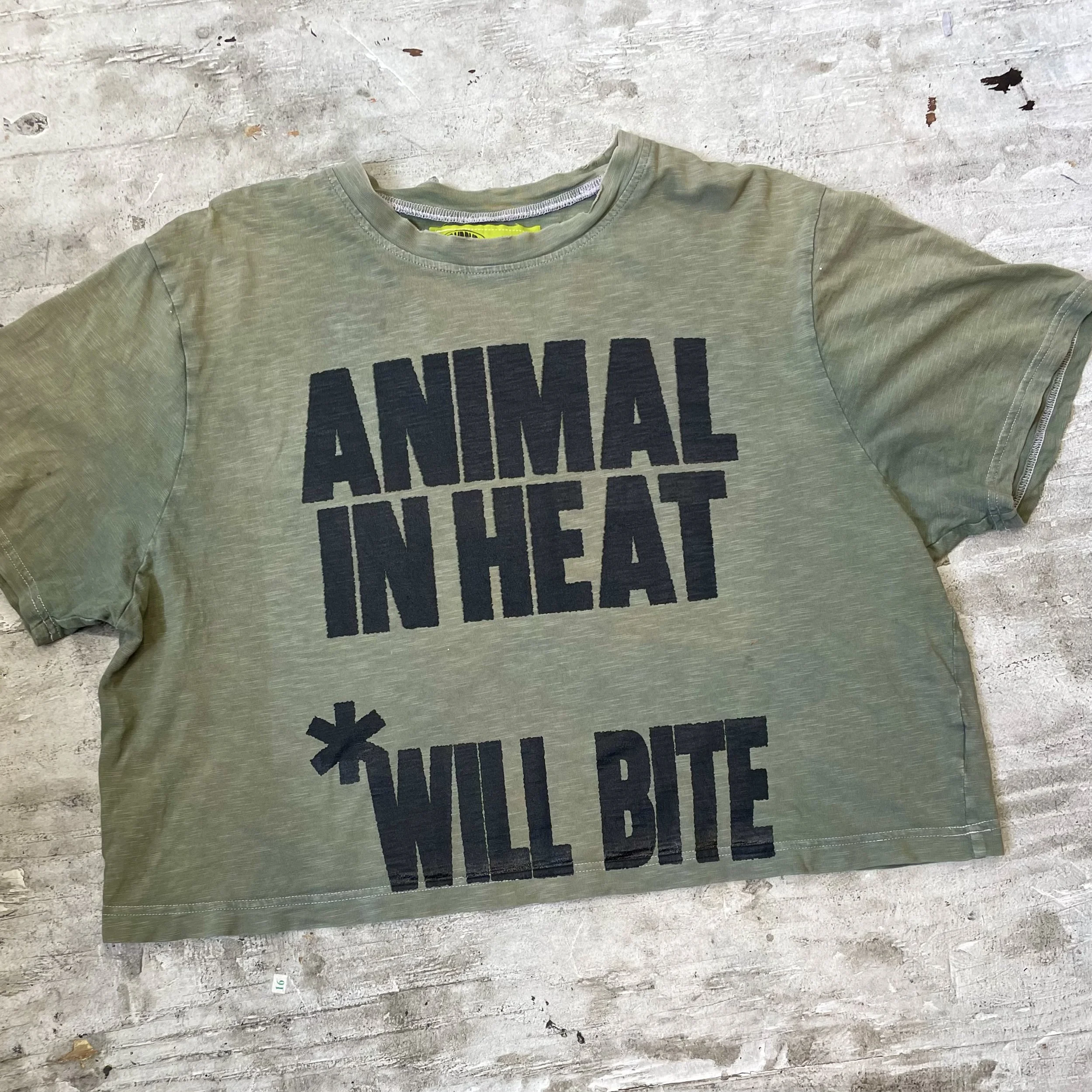 women's L animal in heat green crop top