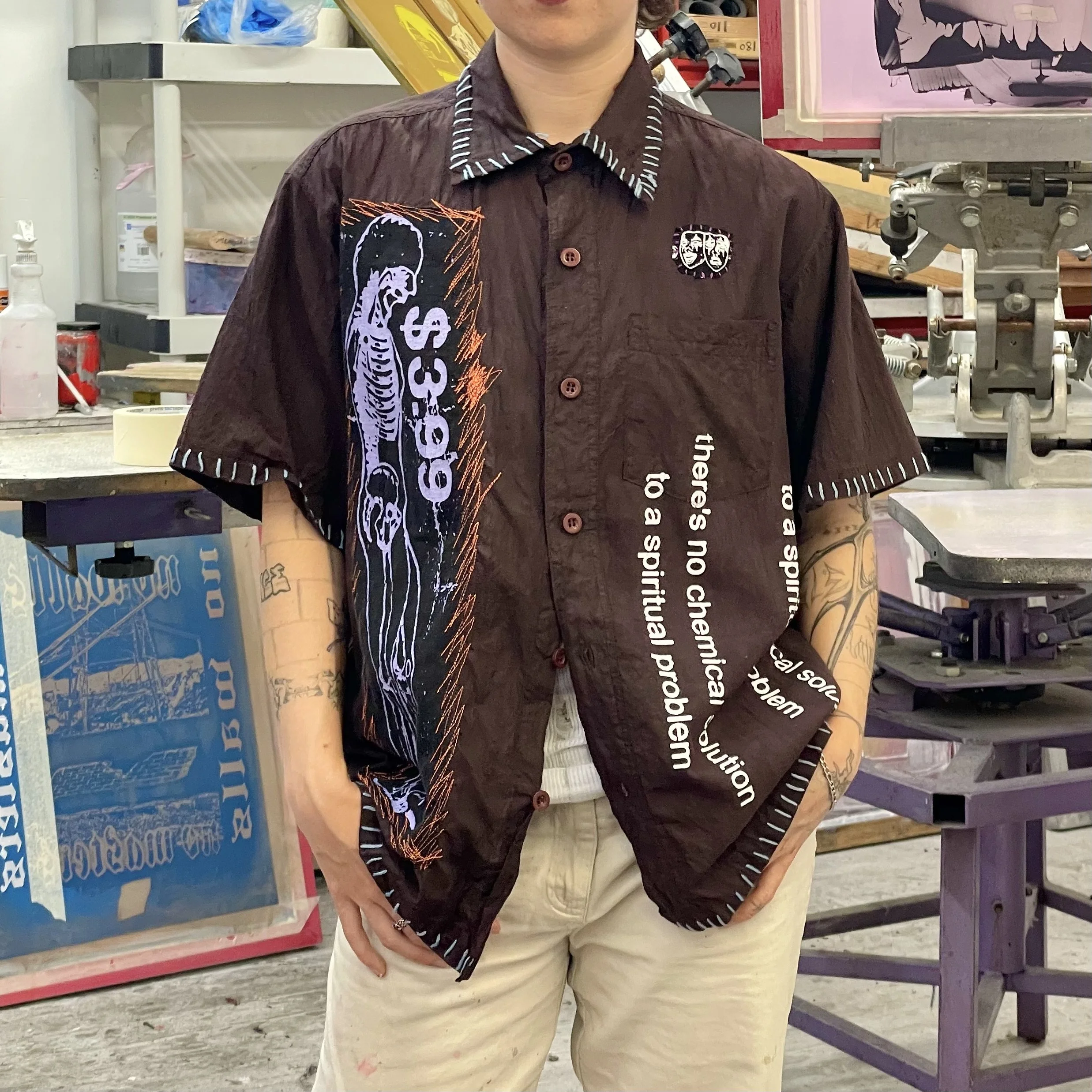 women's large patched button up