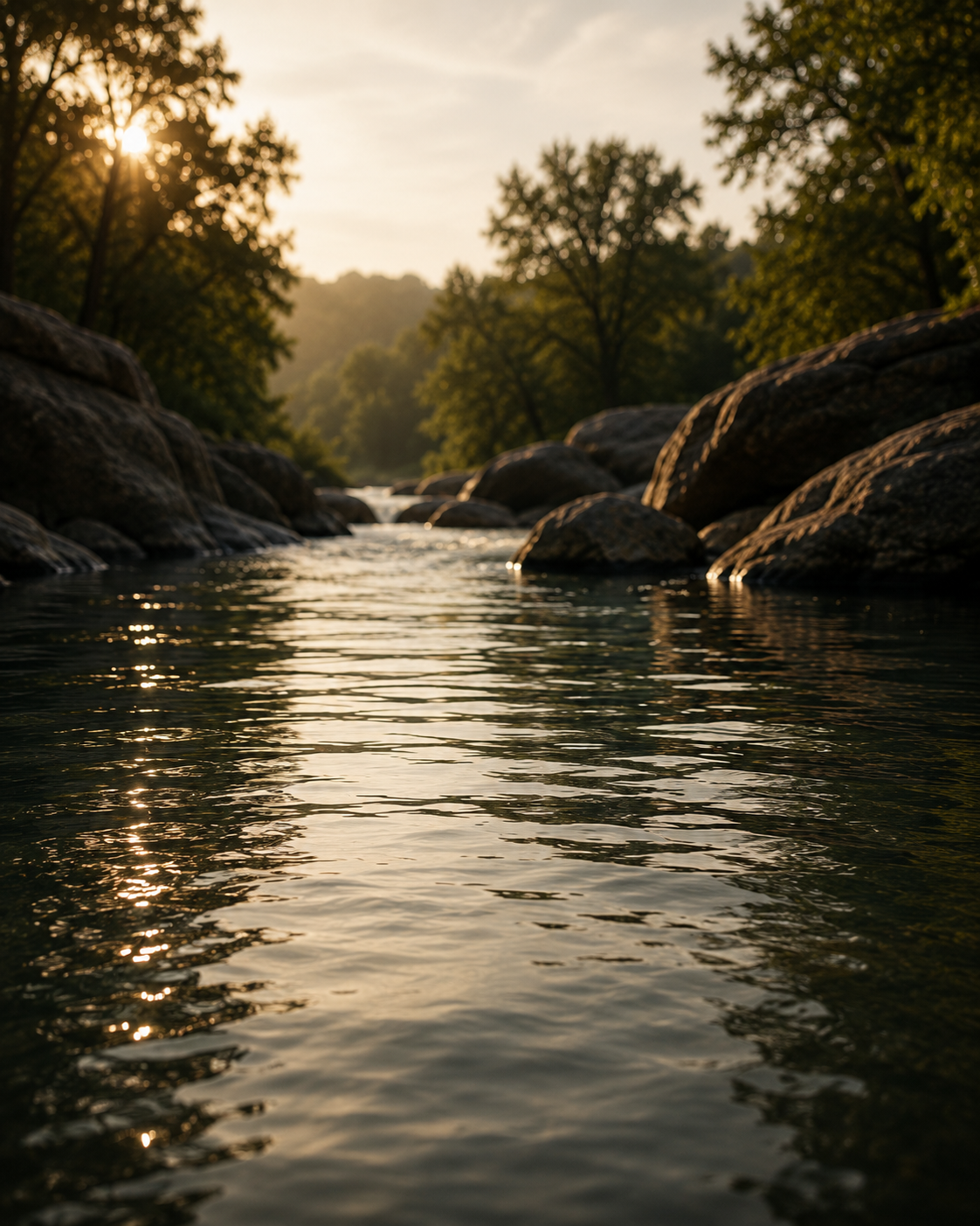 Warm river landscape showing flowing water