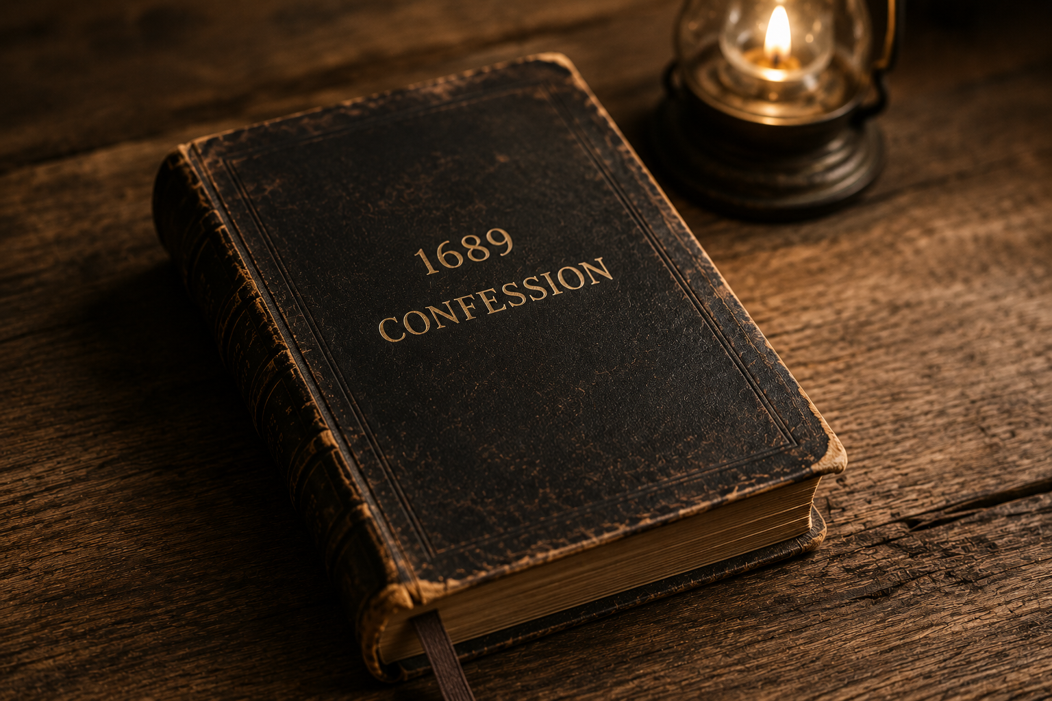 Rustic image of a copy of the 1689 confession of faith
