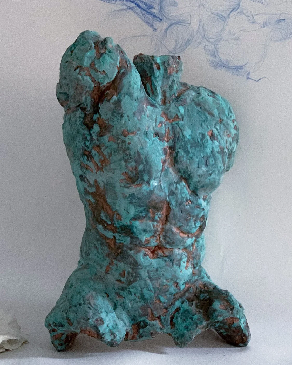 T&rsquo;is Mars Underrtcopper in the Woods of Ecky Thump, in situ at @heatherley_school_of_art 

God or guardian, stained with the iron entrenched in the land up on the moors of Lancashire.

Plaster and verdigris oxidisation patina

(last image is wh