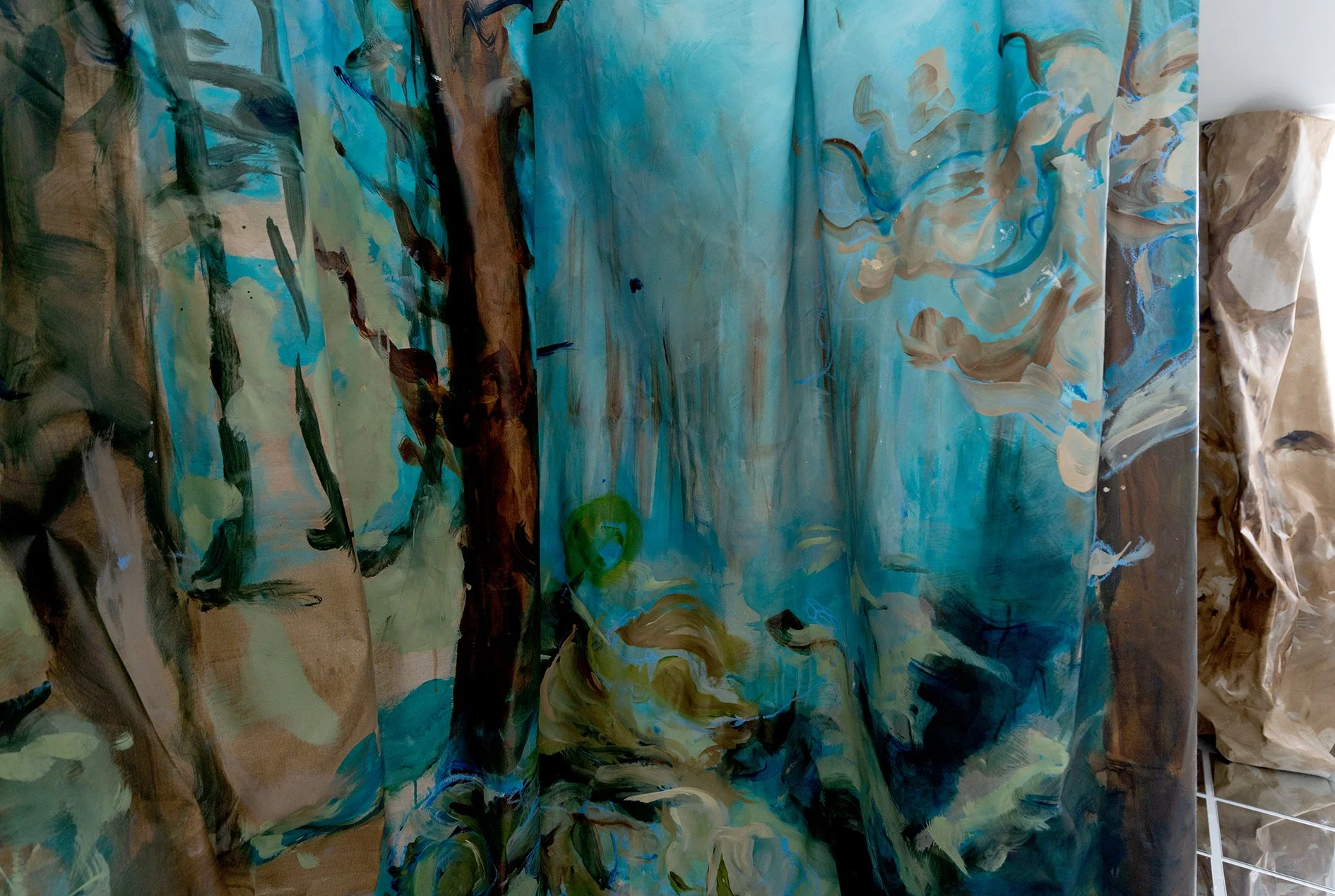 Summat i't' Between | 2026 | Linen, oil paint, engraved copper, iron and copper oxidising and oil pigments, reclaimed wood, glass mirror, extruded polystyrene  |  City & Guilds of London Art School - MA Show