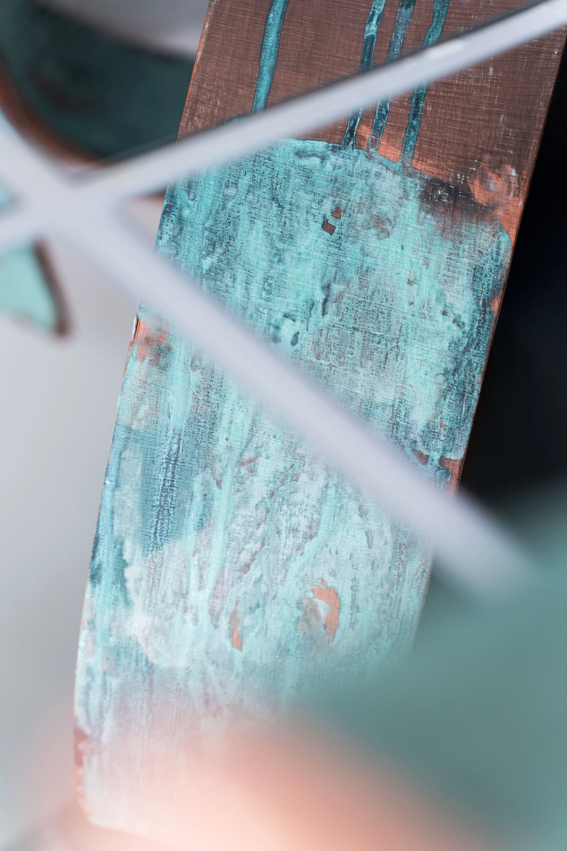 Summat i't' Between | 2026 | Linen, oil paint, engraved copper, iron and copper oxidising and oil pigments, reclaimed wood, glass mirror, extruded polystyrene  |  City & Guilds of London Art School - MA Show