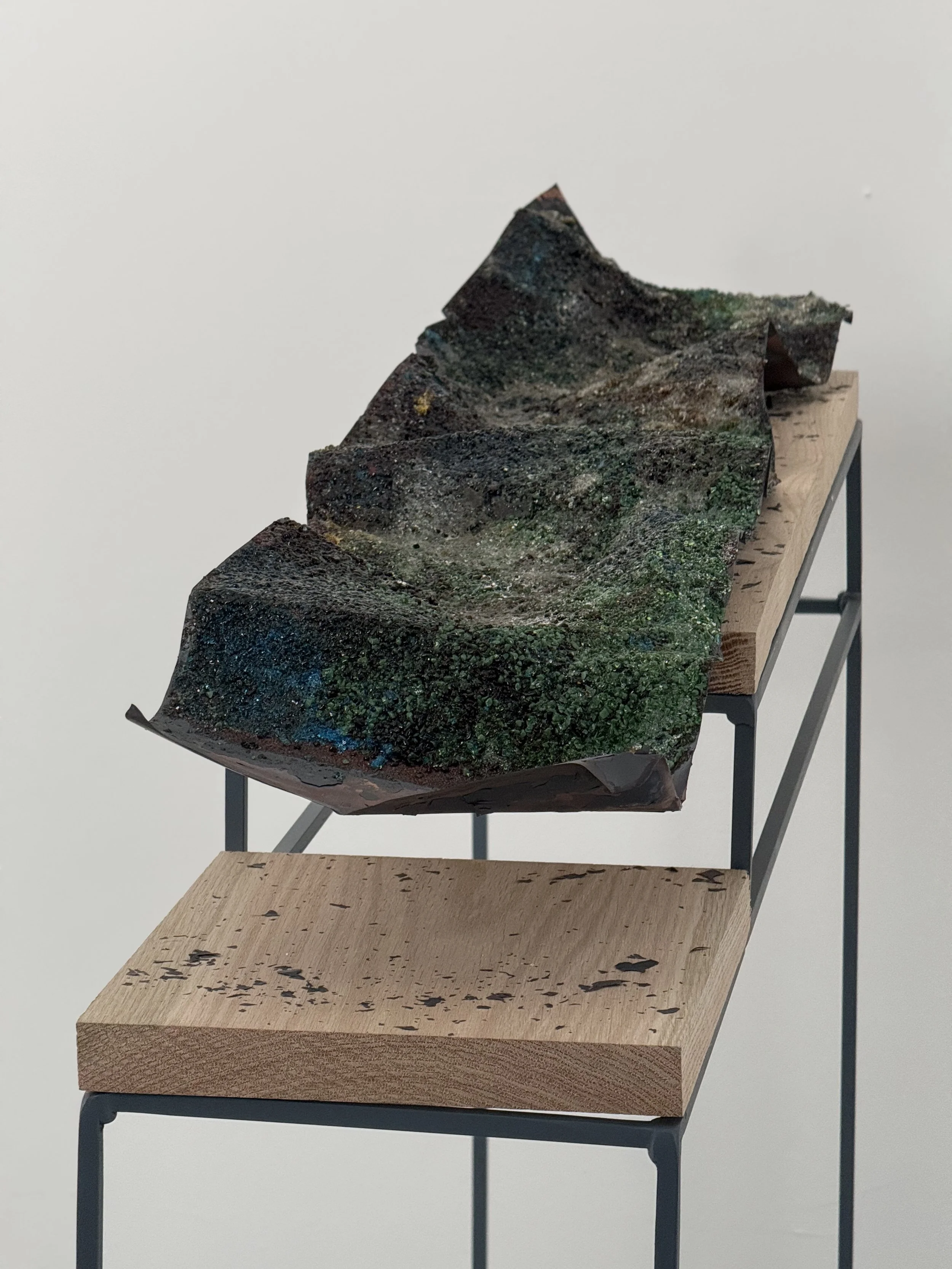 Where To? | 2026 | Pâte de verre fused on copper | 100 x 20 x 12 cm 