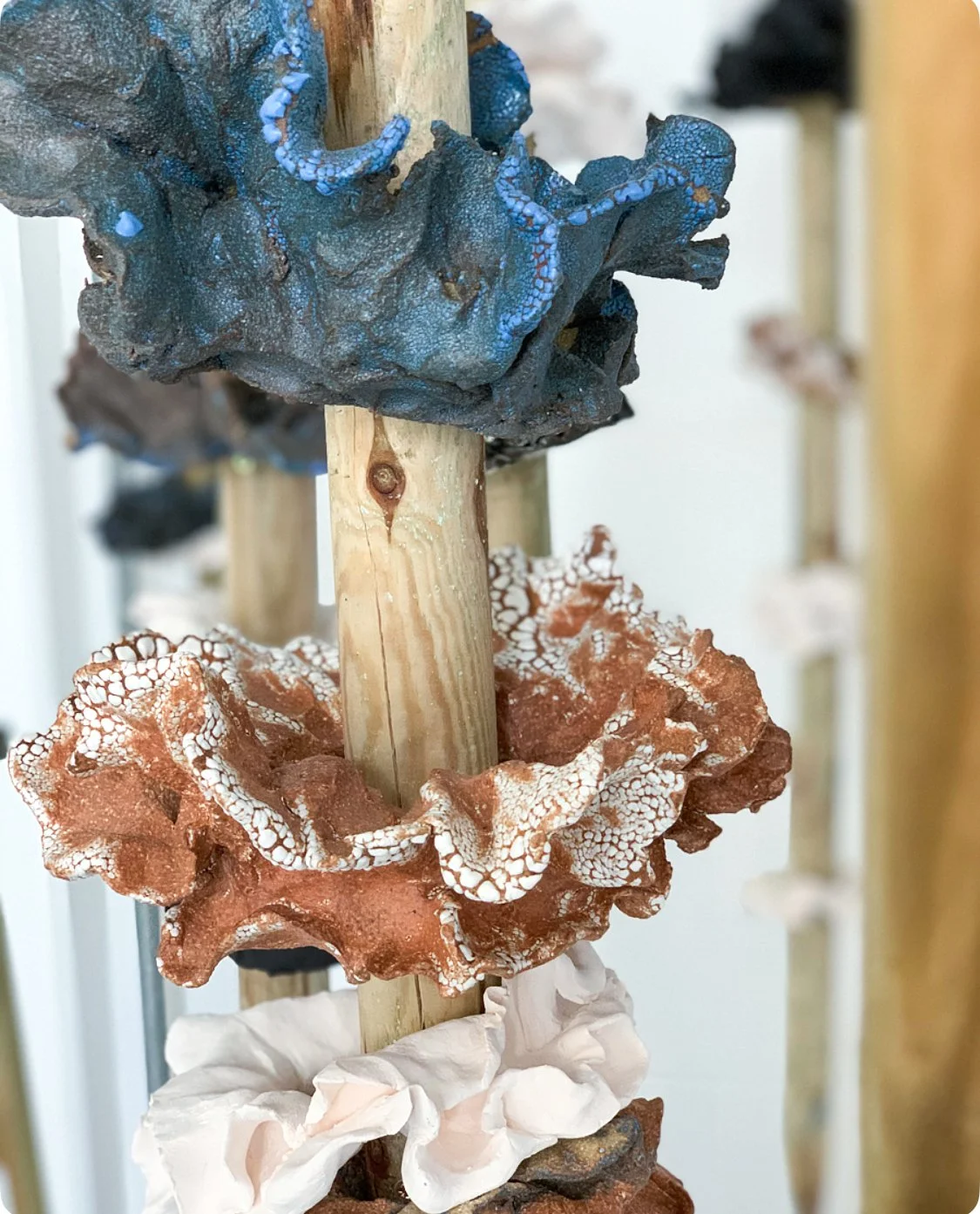 T’ Woods of Ecky Thump | 2024 | black, crank and porcelain clays with crawl and metallic glazes, oxidised iron and copper pigments, pine wood  |  300 x 300 x 220 cm