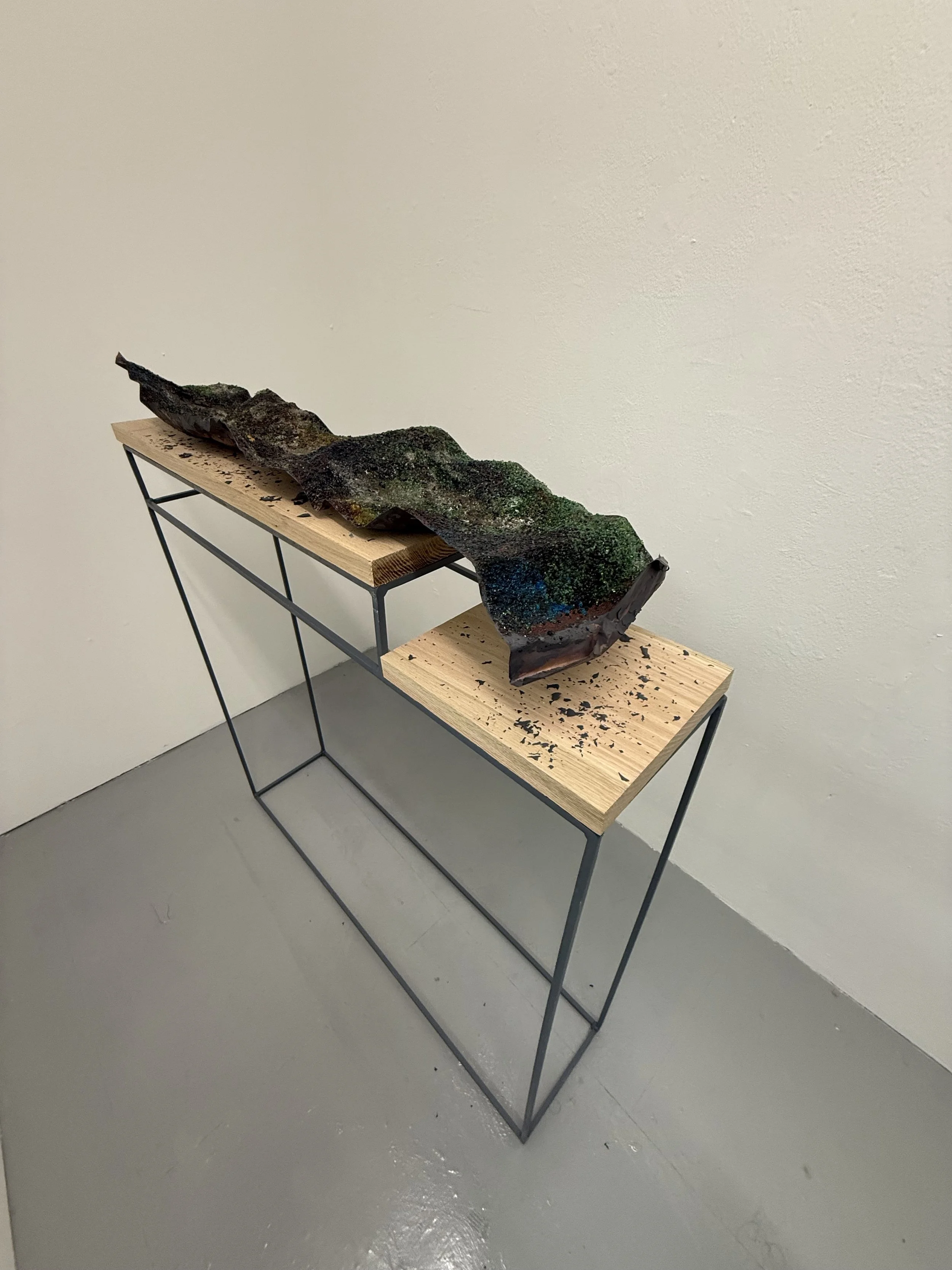 Where To? | 2026 | Pâte de verre fused on copper | 100 x 20 x 12 cm 