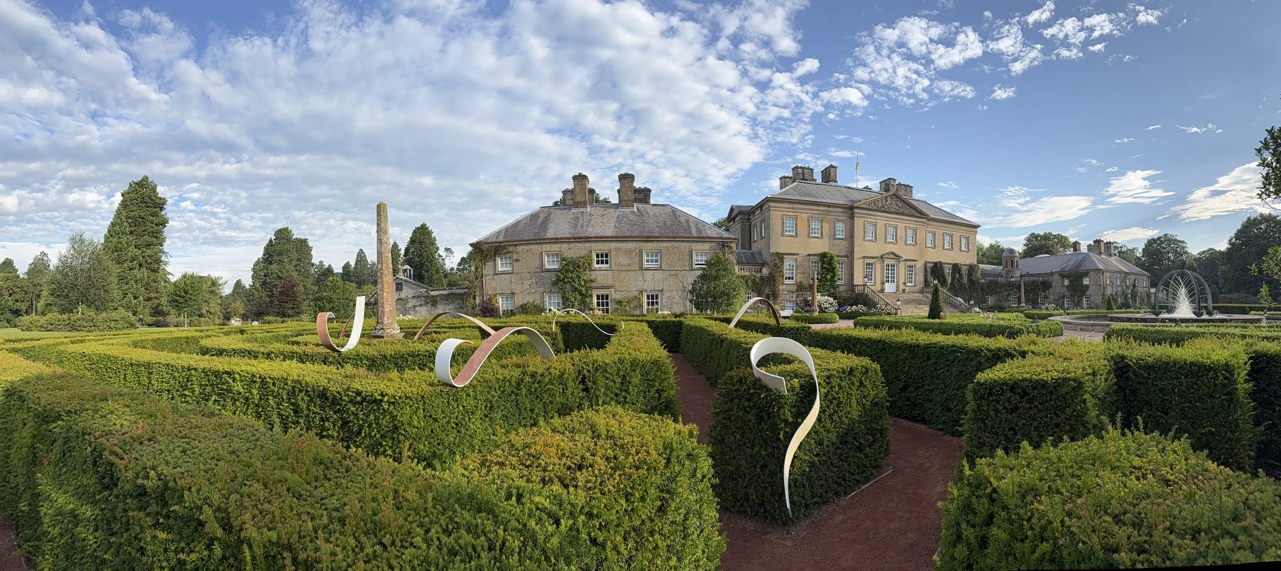 Clambering | 2026 | Engraved copper, iron and copper oxidising and oil pigments, reclaimed wood | 470cm  x 290 x 370 cm varying volume | in situ during Dumfries House Residency