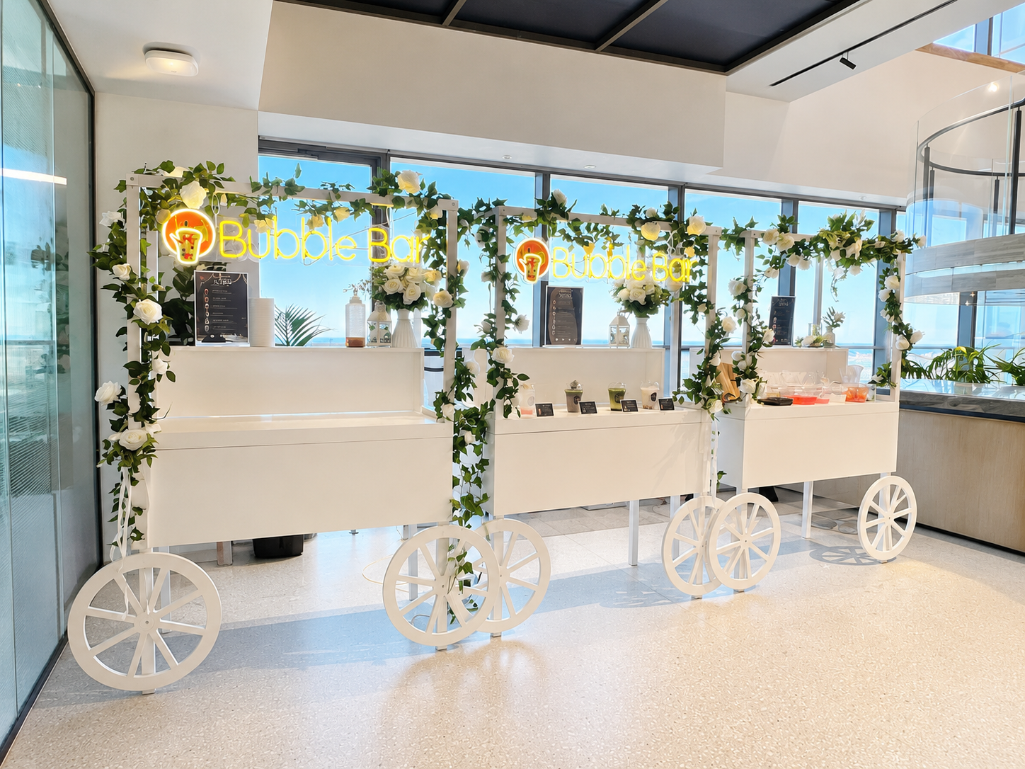 Interactive station bubble bar carts