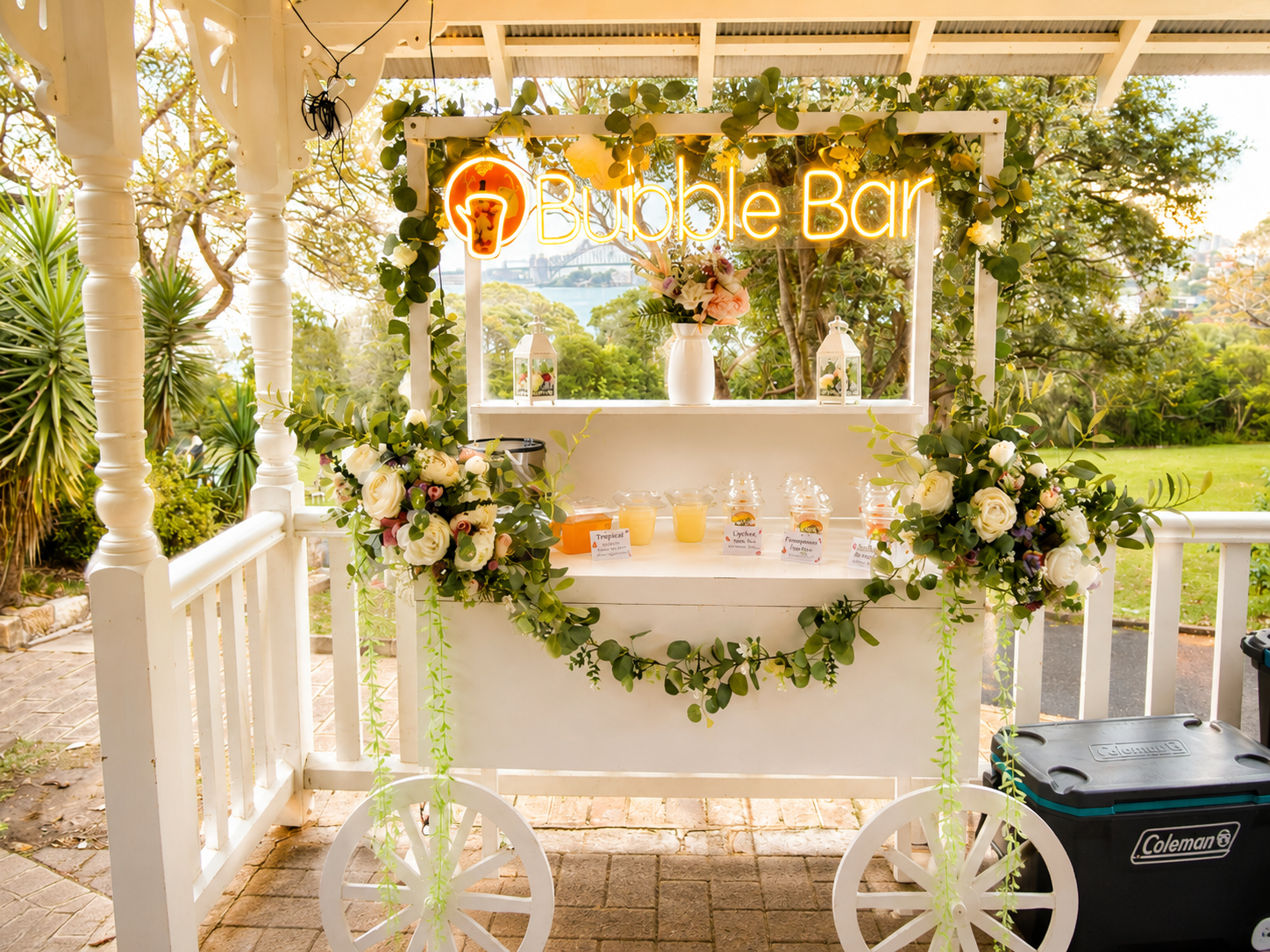Interactive station bubble bar cart setup