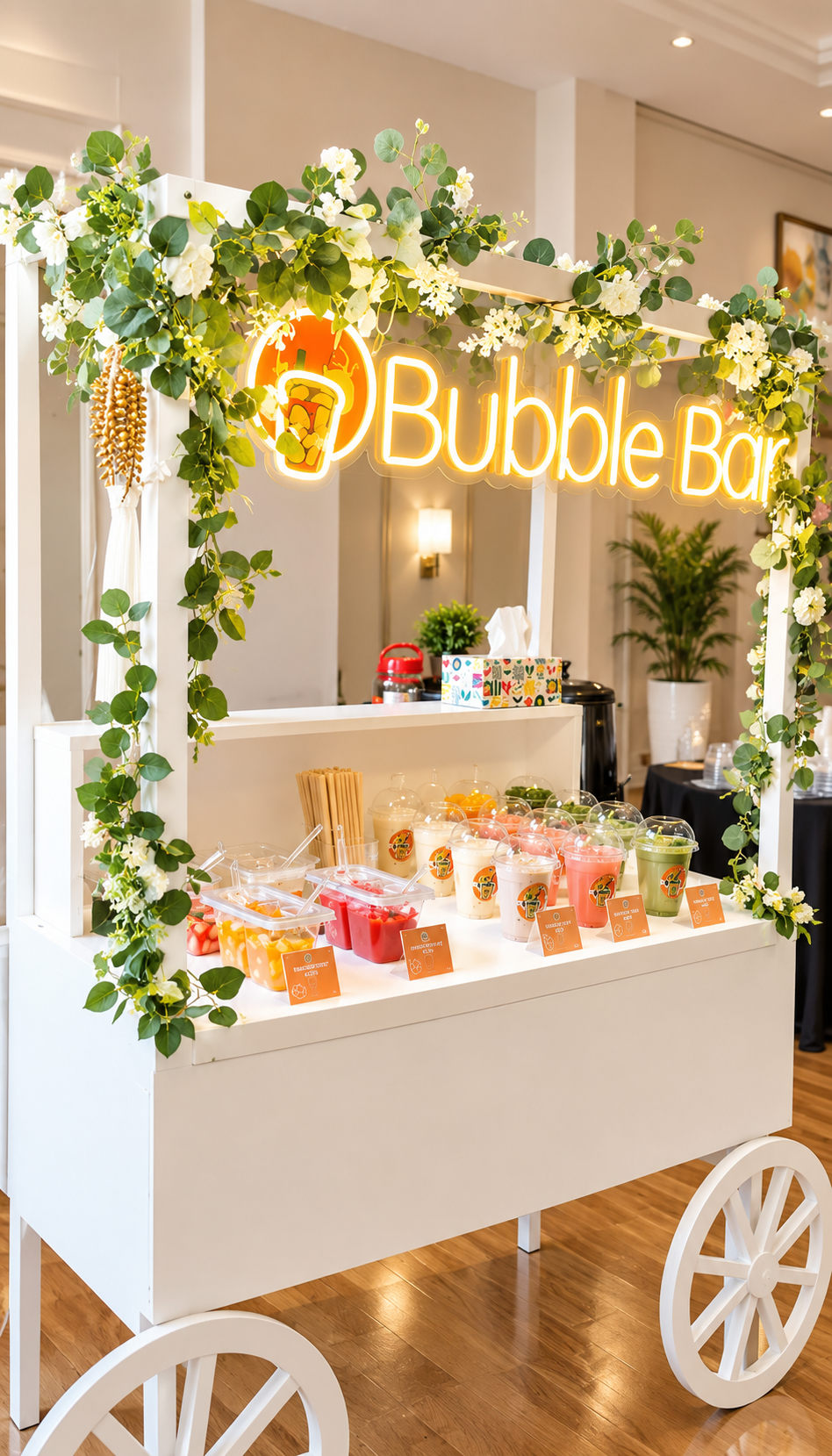 Interactive station bubble bar cart setup