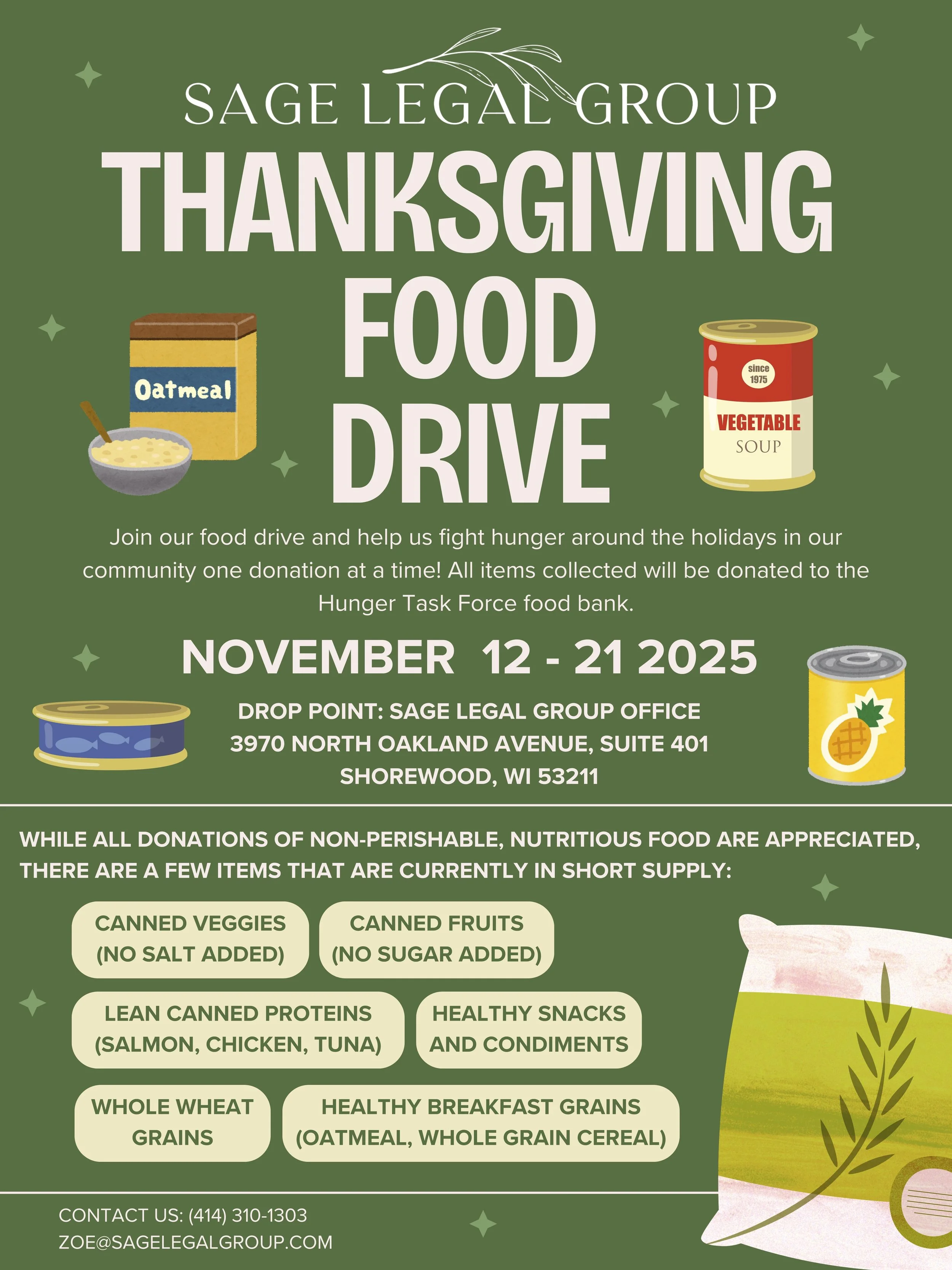Support local families by donating to Sage Legal Group’s Thanksgiving food drive