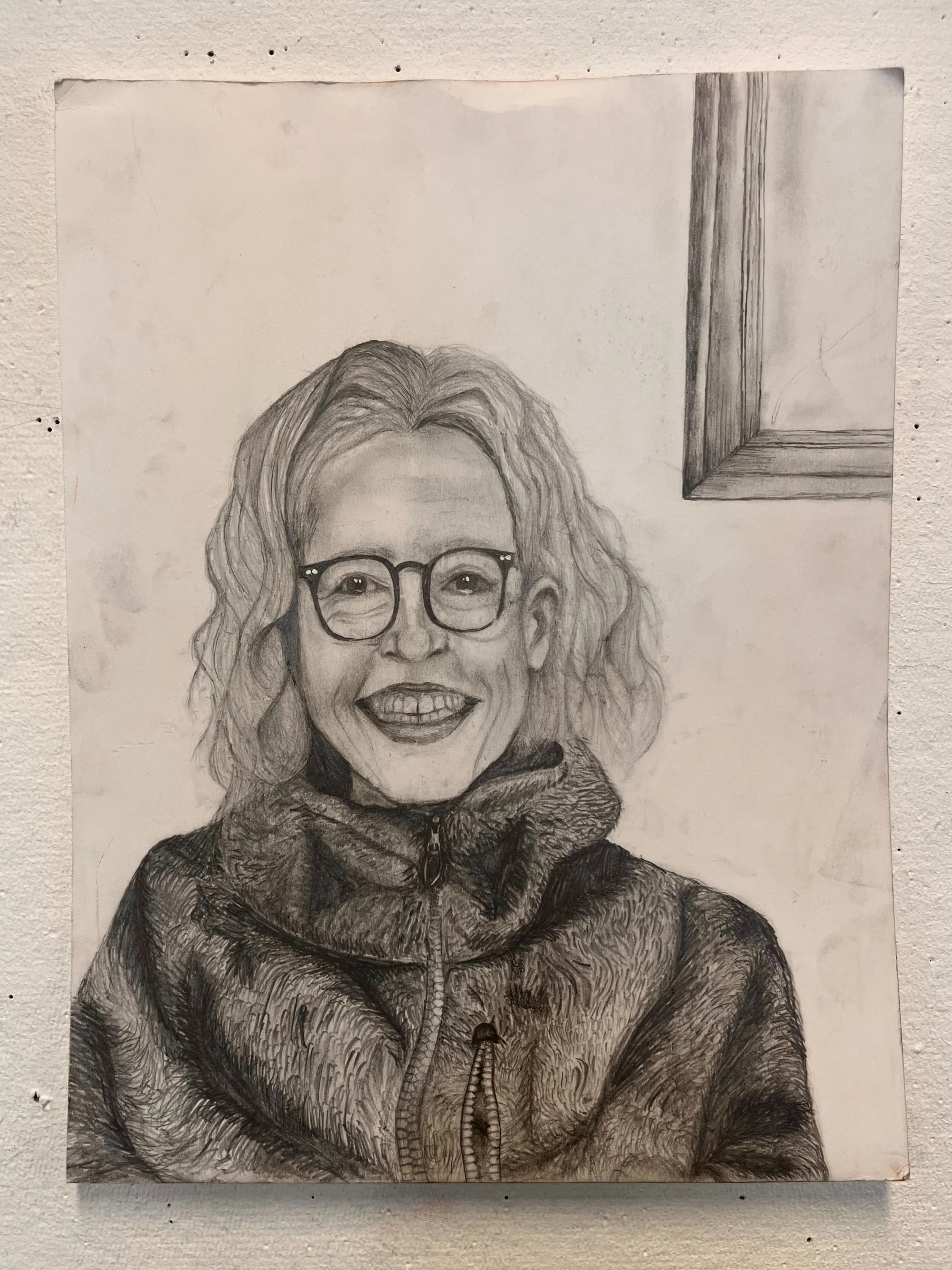 "Portrait of My Mother" // Pencil on paper // 9" X 12" // 2023 // My mother in a photo I snapped--a natural smile.