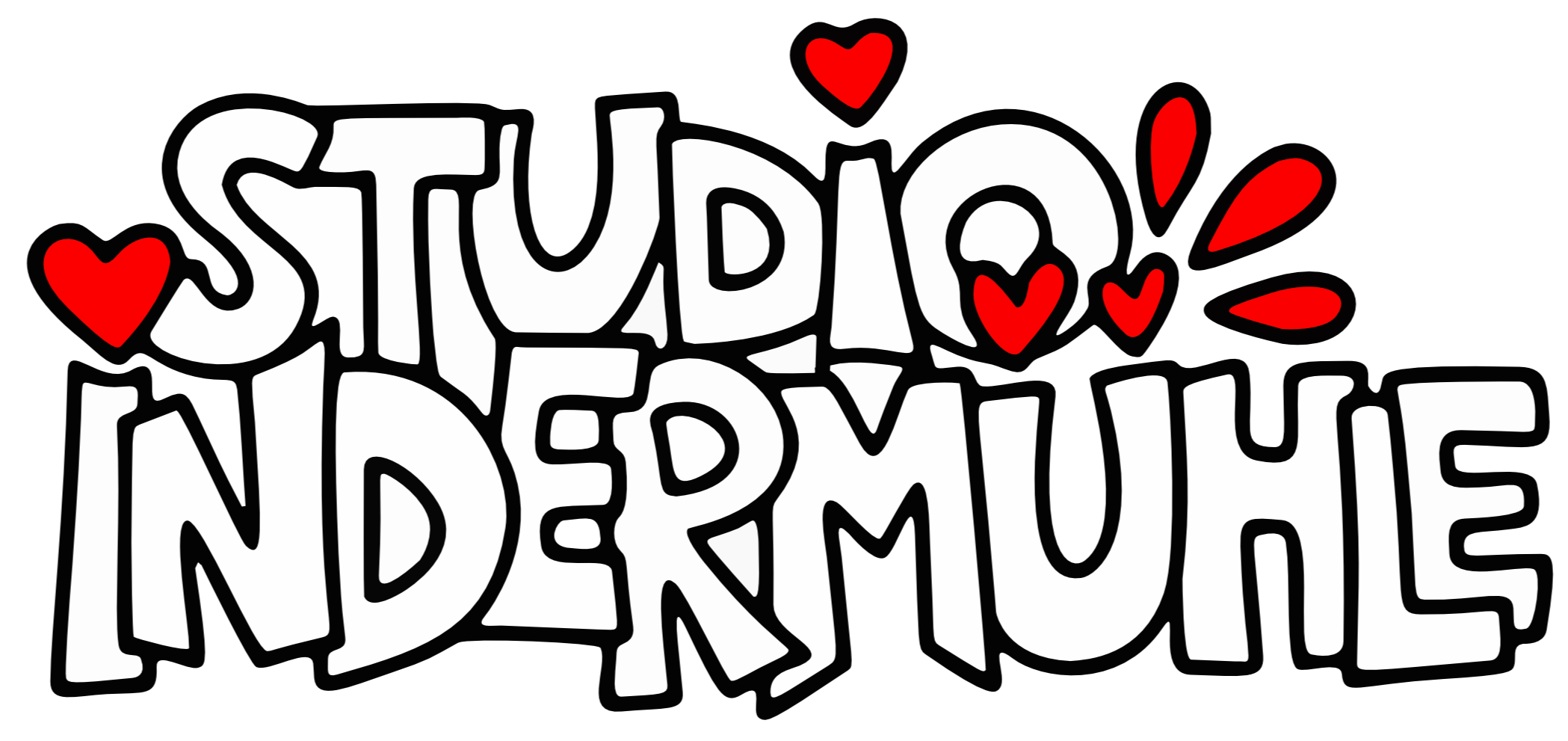 Studio Indermühle logo in hand lettered style with decorative hearts