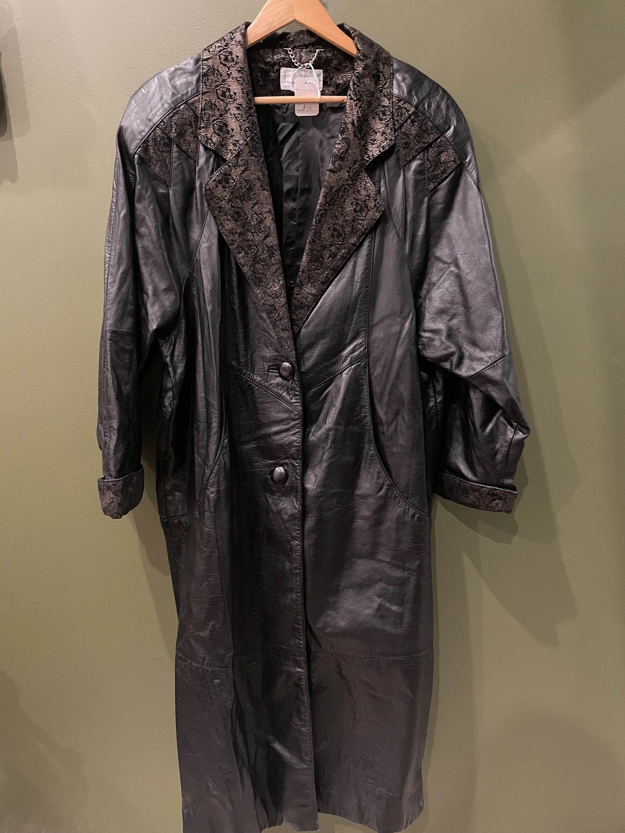 Vintage Black Leather Coat in size L — SOLD