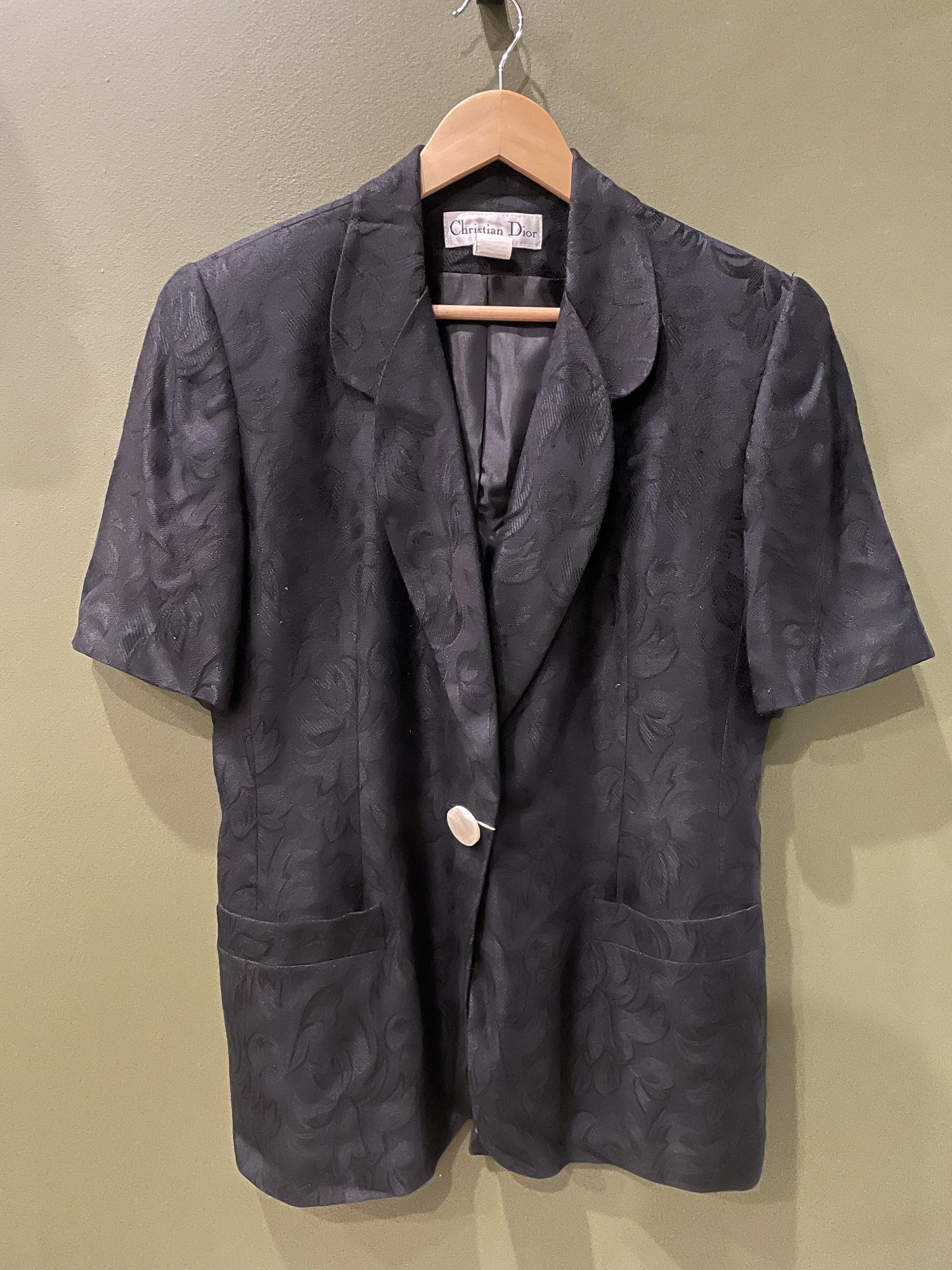 Christian Dior Vintage Black Jacquard Blazer in a size 8