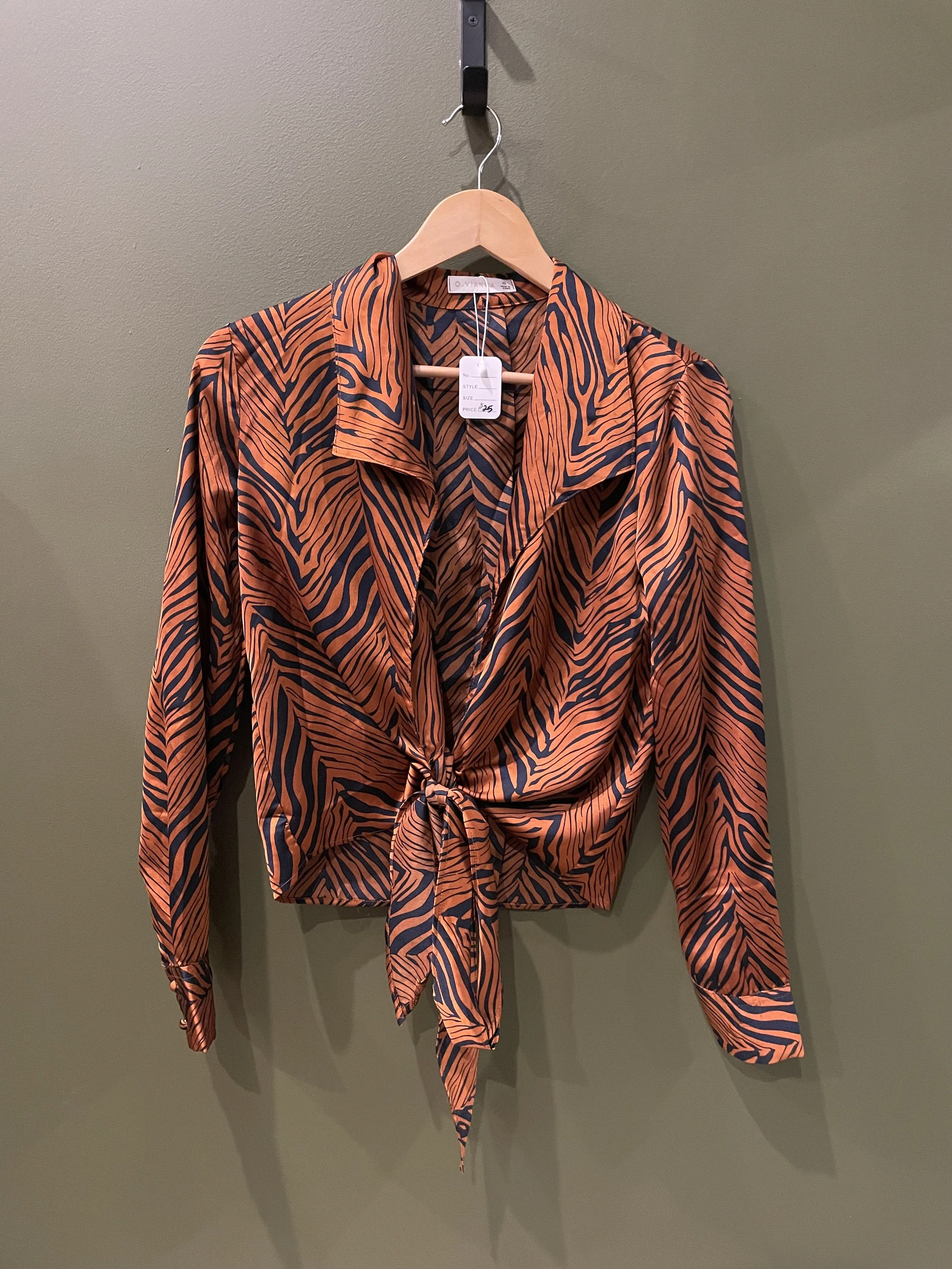 Bold Tiger Stripe Tie-Front Blouse in a size xs - SOLD