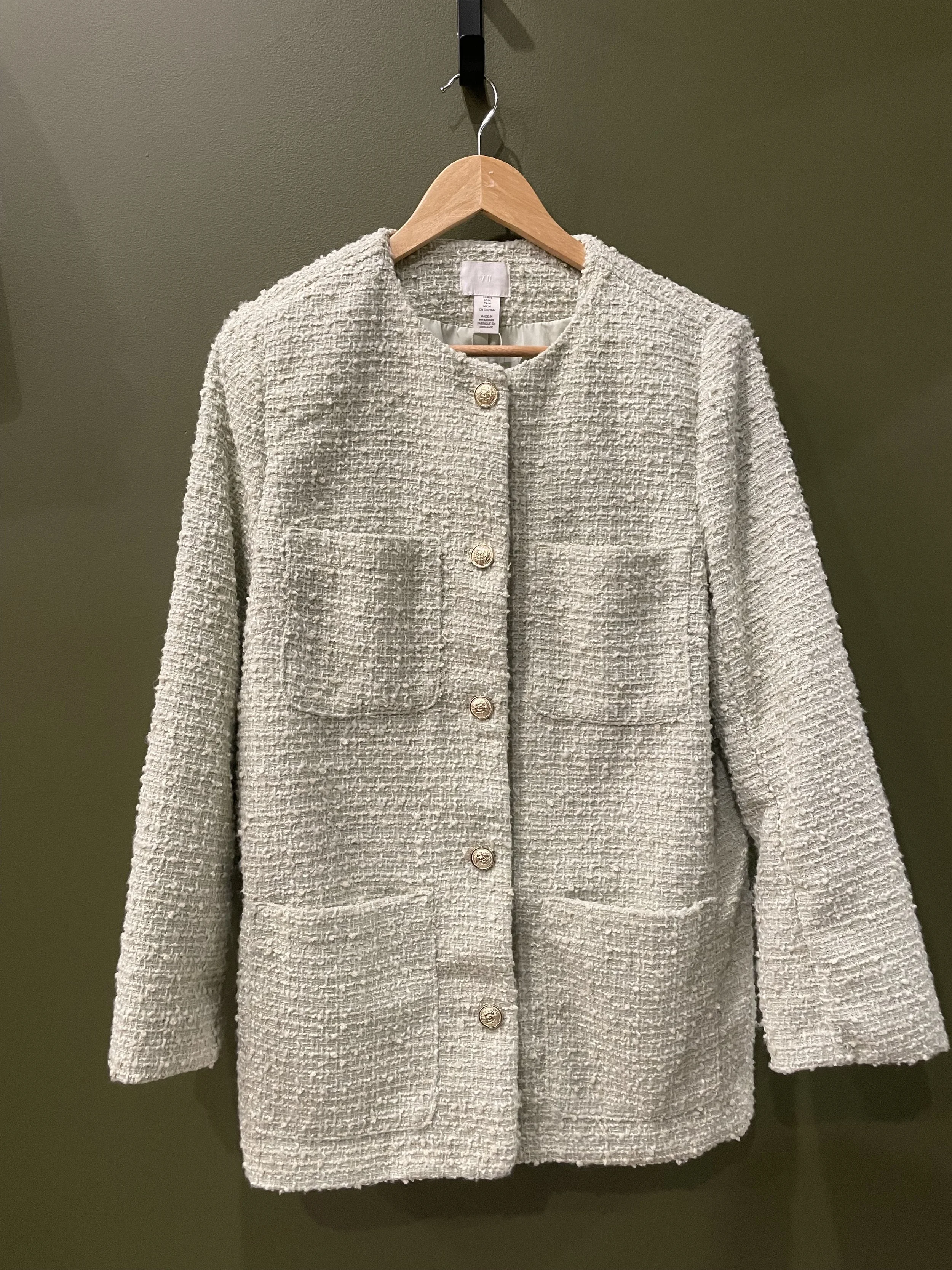 Classic Tweed H&M Button-Up Jacket in a size medium