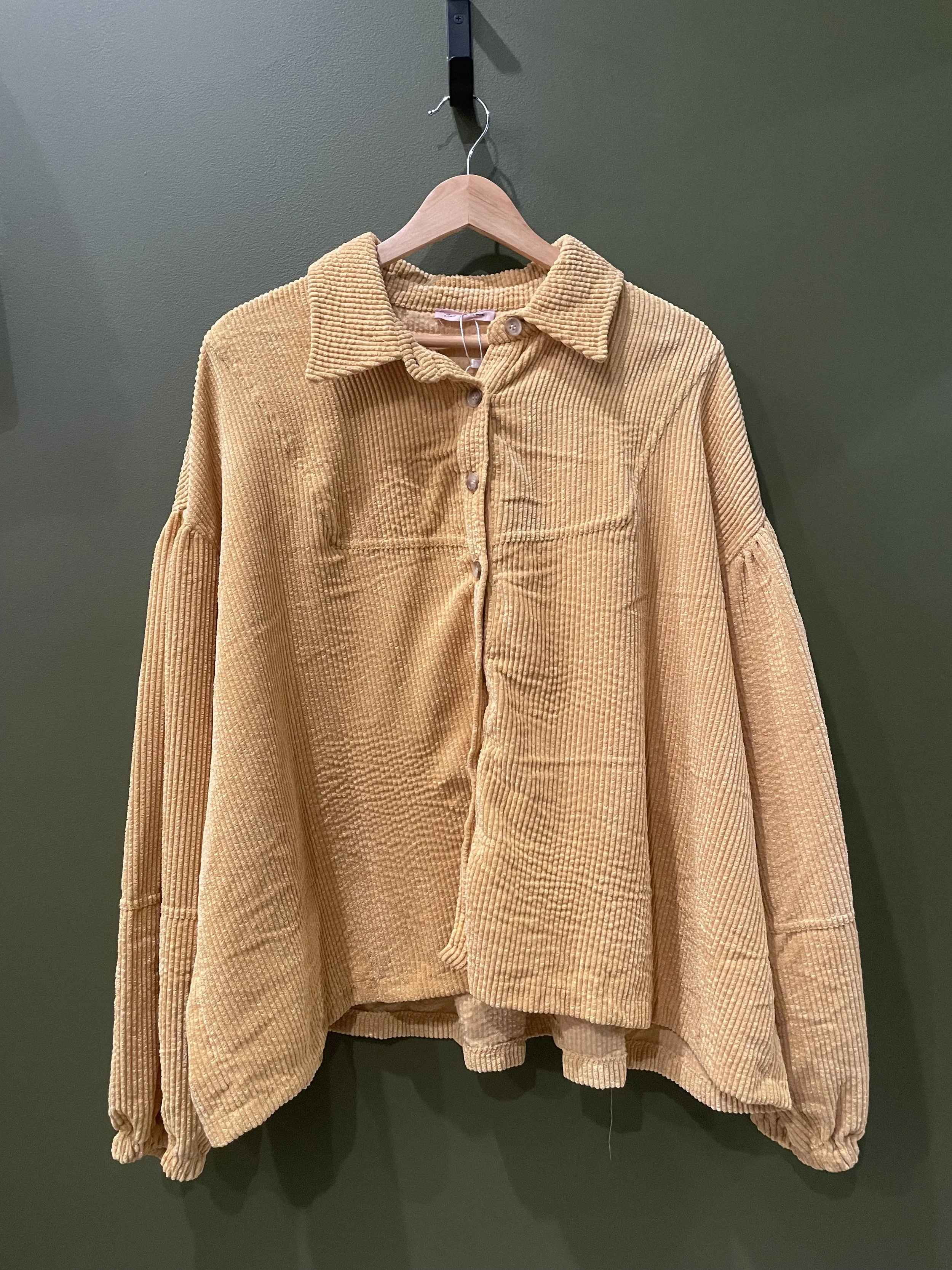 Oversized Corduroy Button-Up  in Earthy Beige in size small